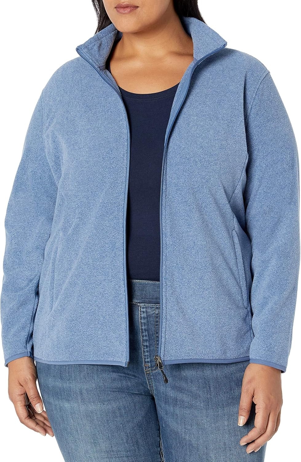 image:imageAmazon Essentials Womens ClassicFit FullZip Polar Soft Fleece Jacket Outerwear Coat with Cuffs Available in Plus SizeBlue Heather