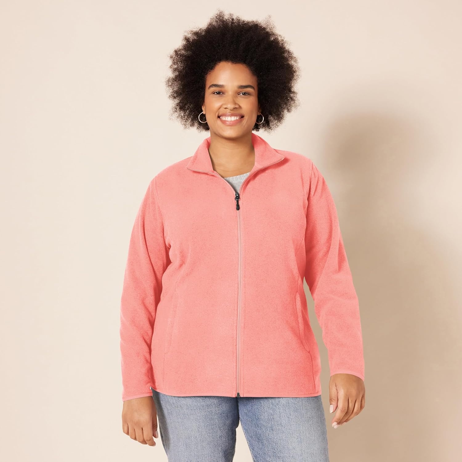 image:imageAmazon Essentials Womens ClassicFit FullZip Polar Soft Fleece Jacket Outerwear Coat with Cuffs Available in Plus SizeBright Coral