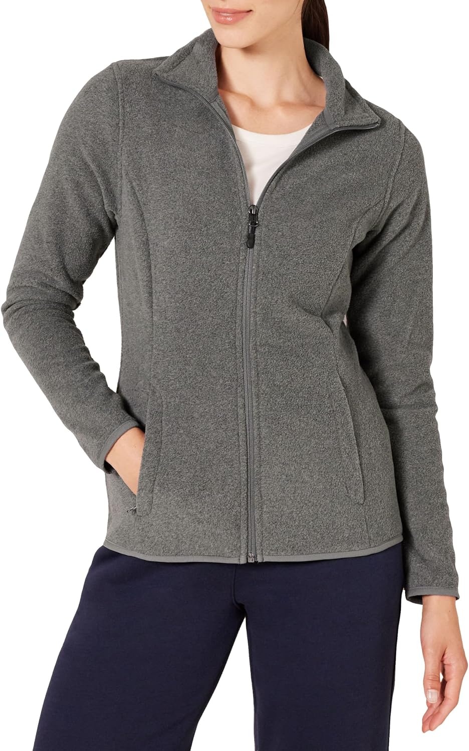 image:imageAmazon Essentials Womens ClassicFit FullZip Polar Soft Fleece Jacket Outerwear Coat with Cuffs Available in Plus SizeCharcoal Heather