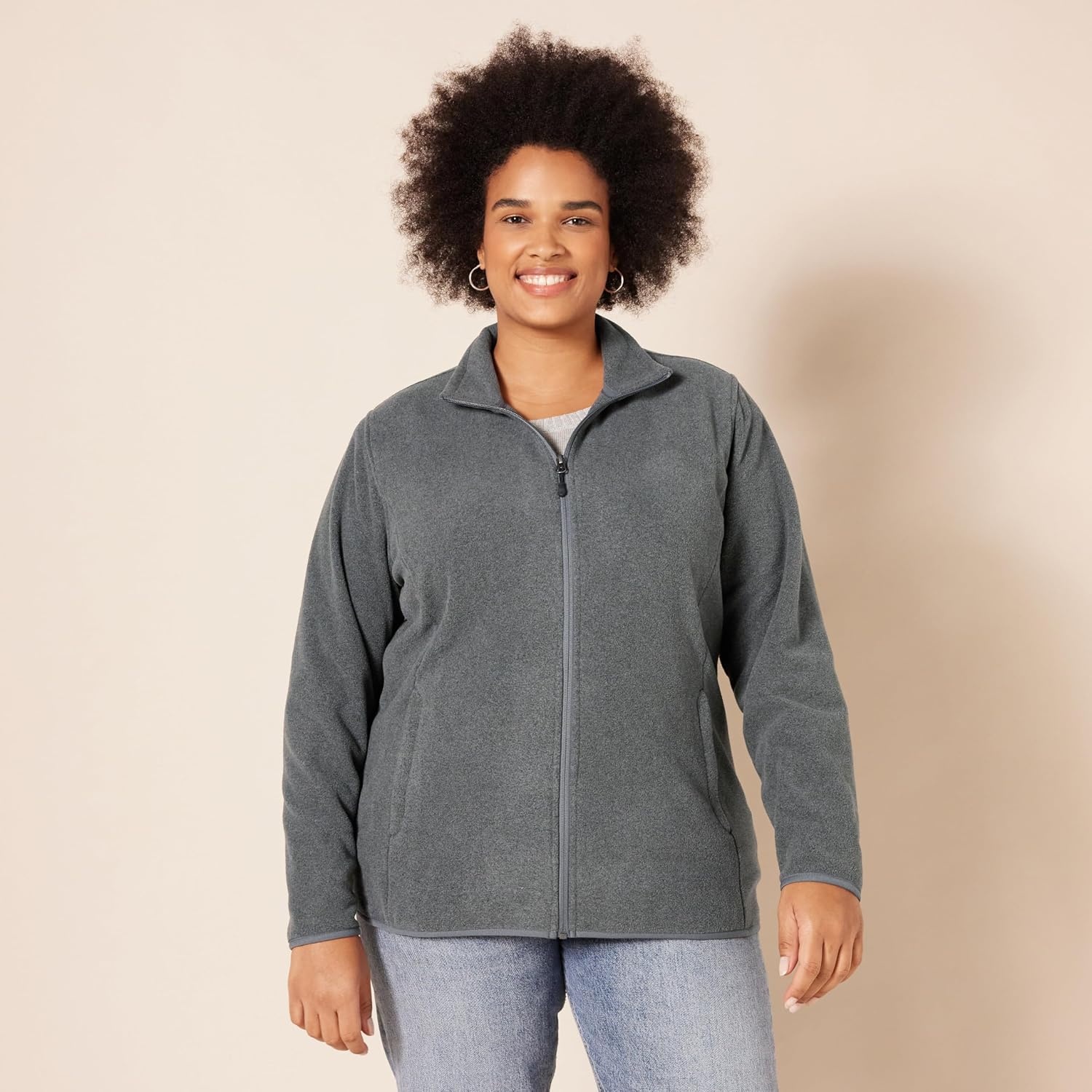 image:imageAmazon Essentials Womens ClassicFit FullZip Polar Soft Fleece Jacket Outerwear Coat with Cuffs Available in Plus SizeCharcoal Heather