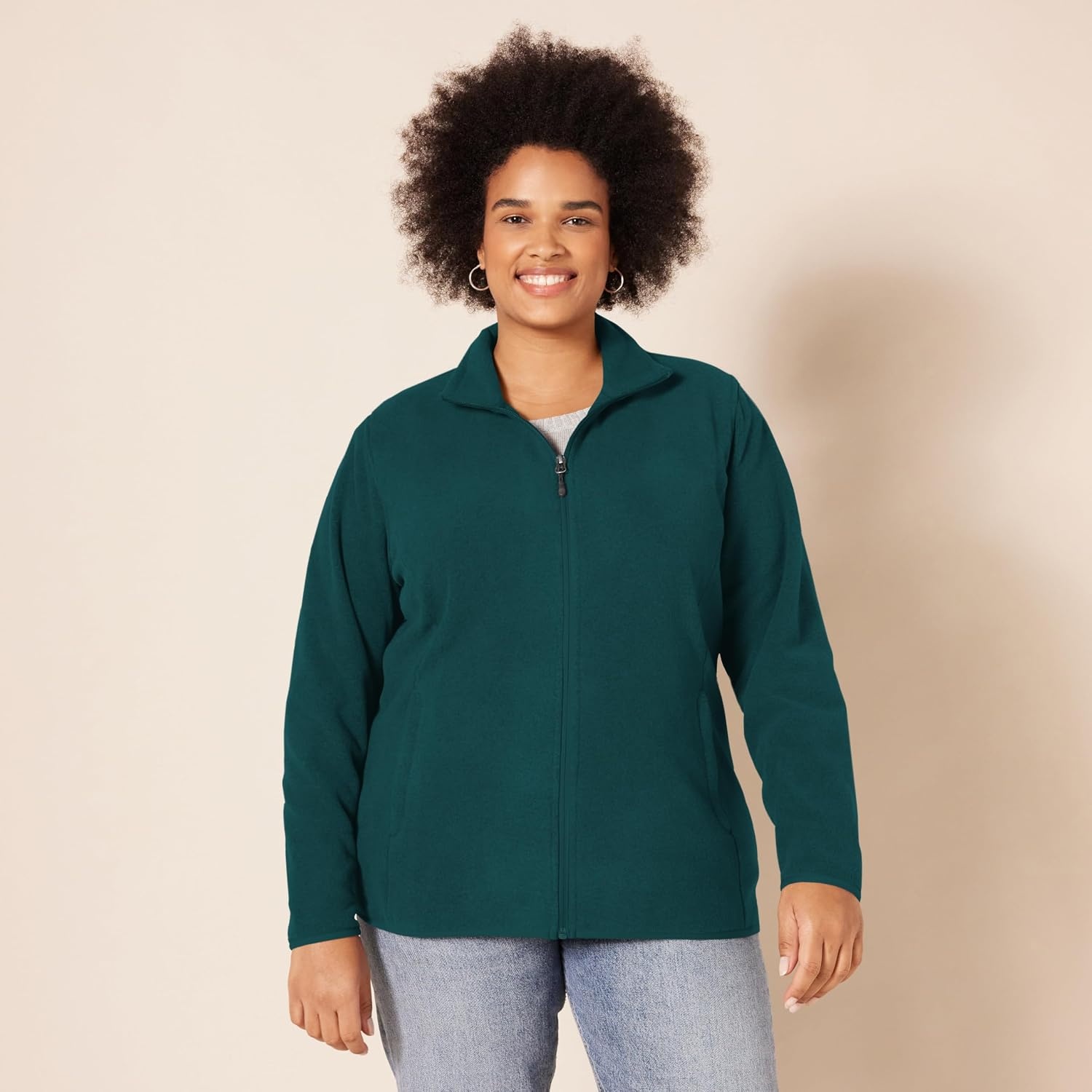 image:imageAmazon Essentials Womens ClassicFit FullZip Polar Soft Fleece Jacket Outerwear Coat with Cuffs Available in Plus SizeDeep Pine