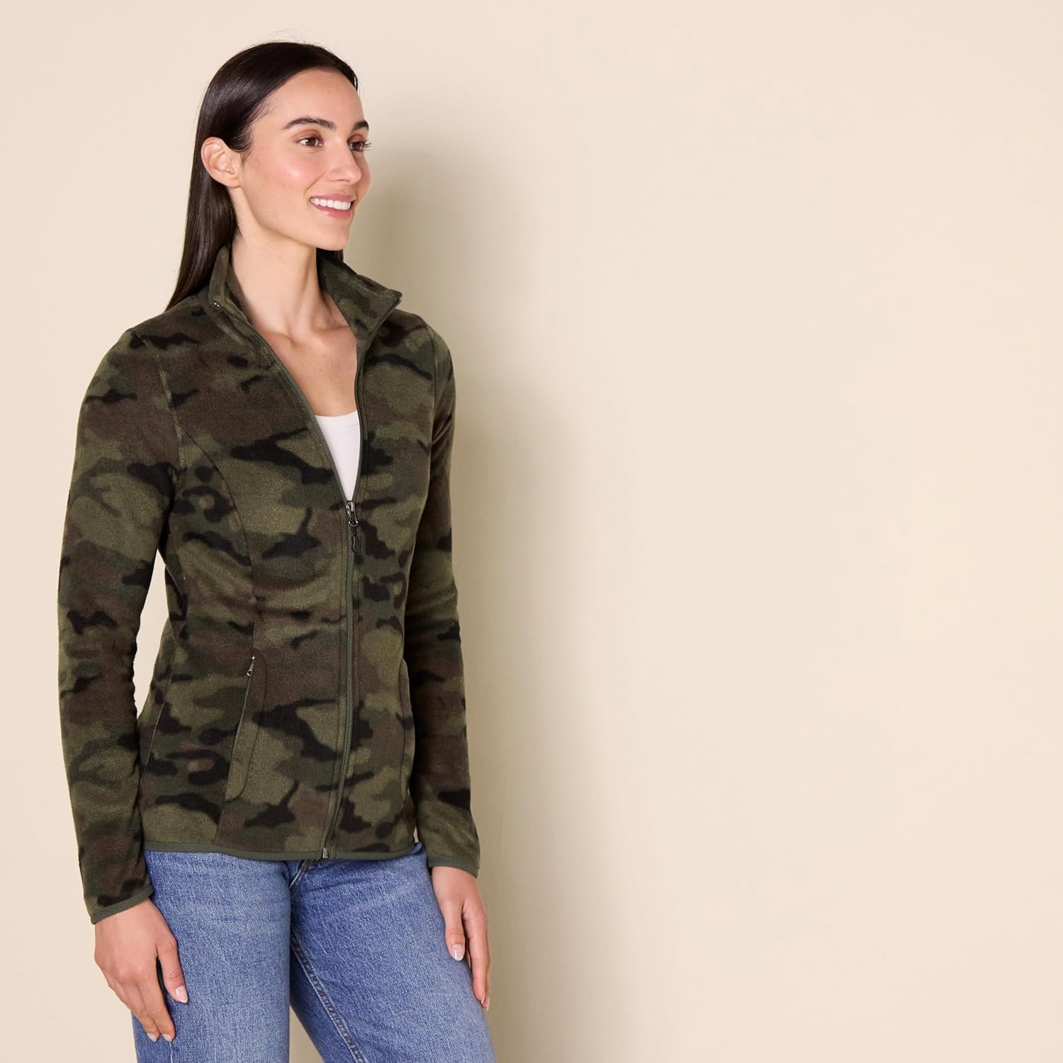 image:imageAmazon Essentials Womens ClassicFit FullZip Polar Soft Fleece Jacket Outerwear Coat with Cuffs Available in Plus SizeGreen Camo