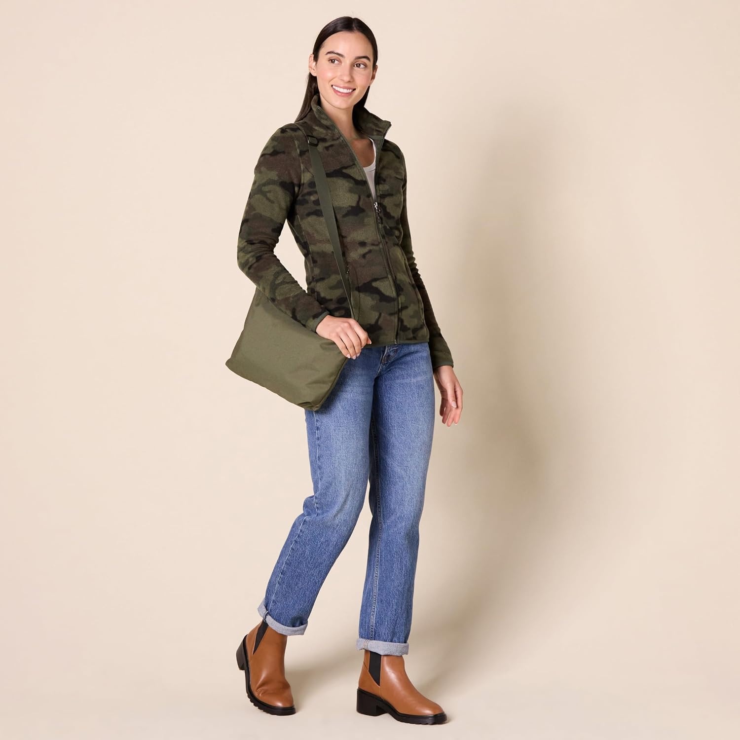 image:imageAmazon Essentials Womens ClassicFit FullZip Polar Soft Fleece Jacket Outerwear Coat with Cuffs Available in Plus SizeGreen Camo