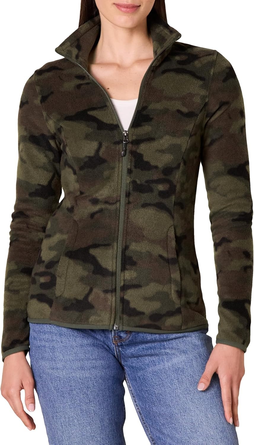 image:imageAmazon Essentials Womens ClassicFit FullZip Polar Soft Fleece Jacket Outerwear Coat with Cuffs Available in Plus SizeGreen Camo