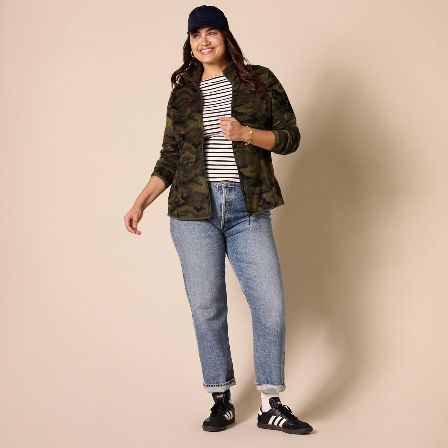 image:imageAmazon Essentials Womens ClassicFit FullZip Polar Soft Fleece Jacket Outerwear Coat with Cuffs Available in Plus SizeGreen Camo