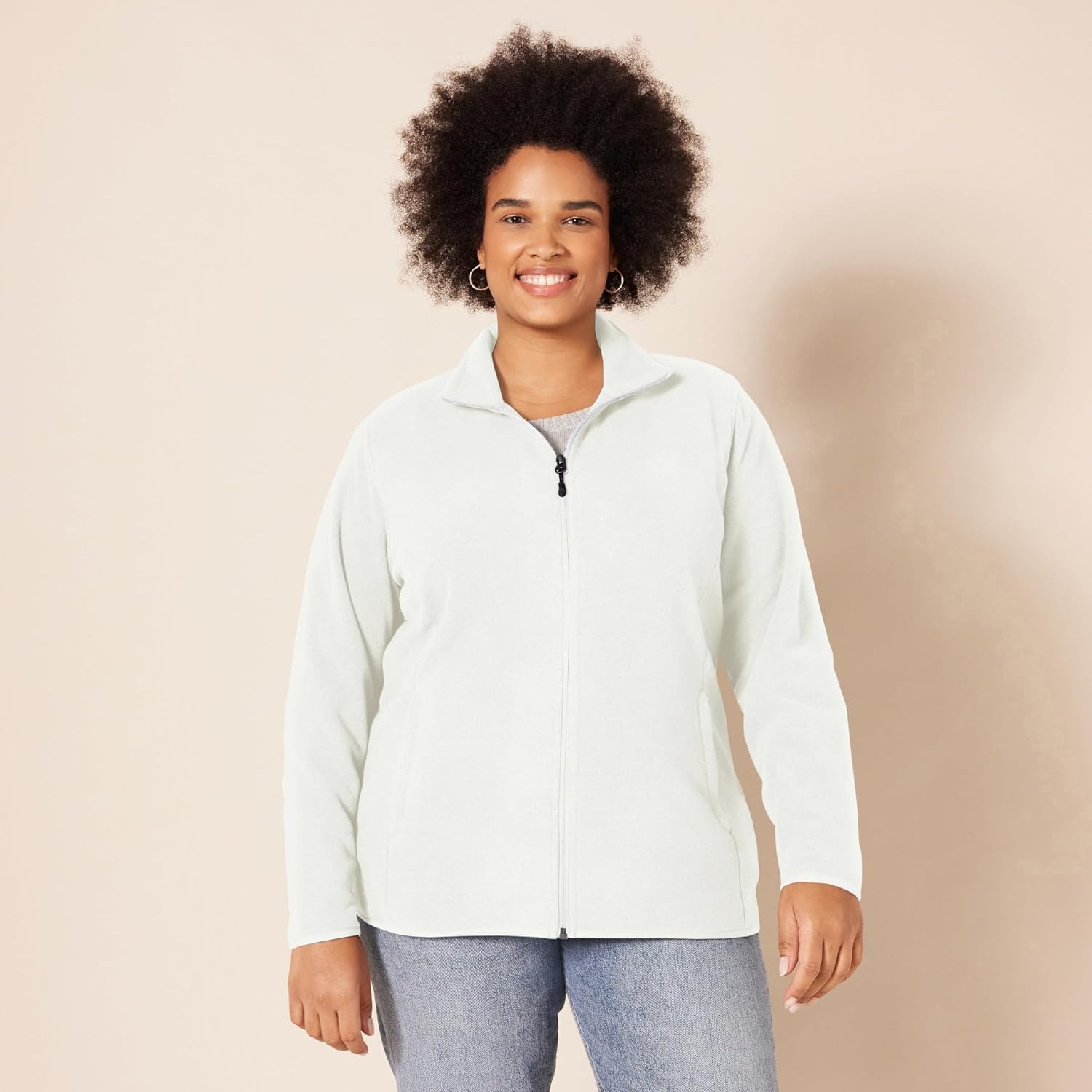 image:imageAmazon Essentials Womens ClassicFit FullZip Polar Soft Fleece Jacket Outerwear Coat with Cuffs Available in Plus SizeIvory