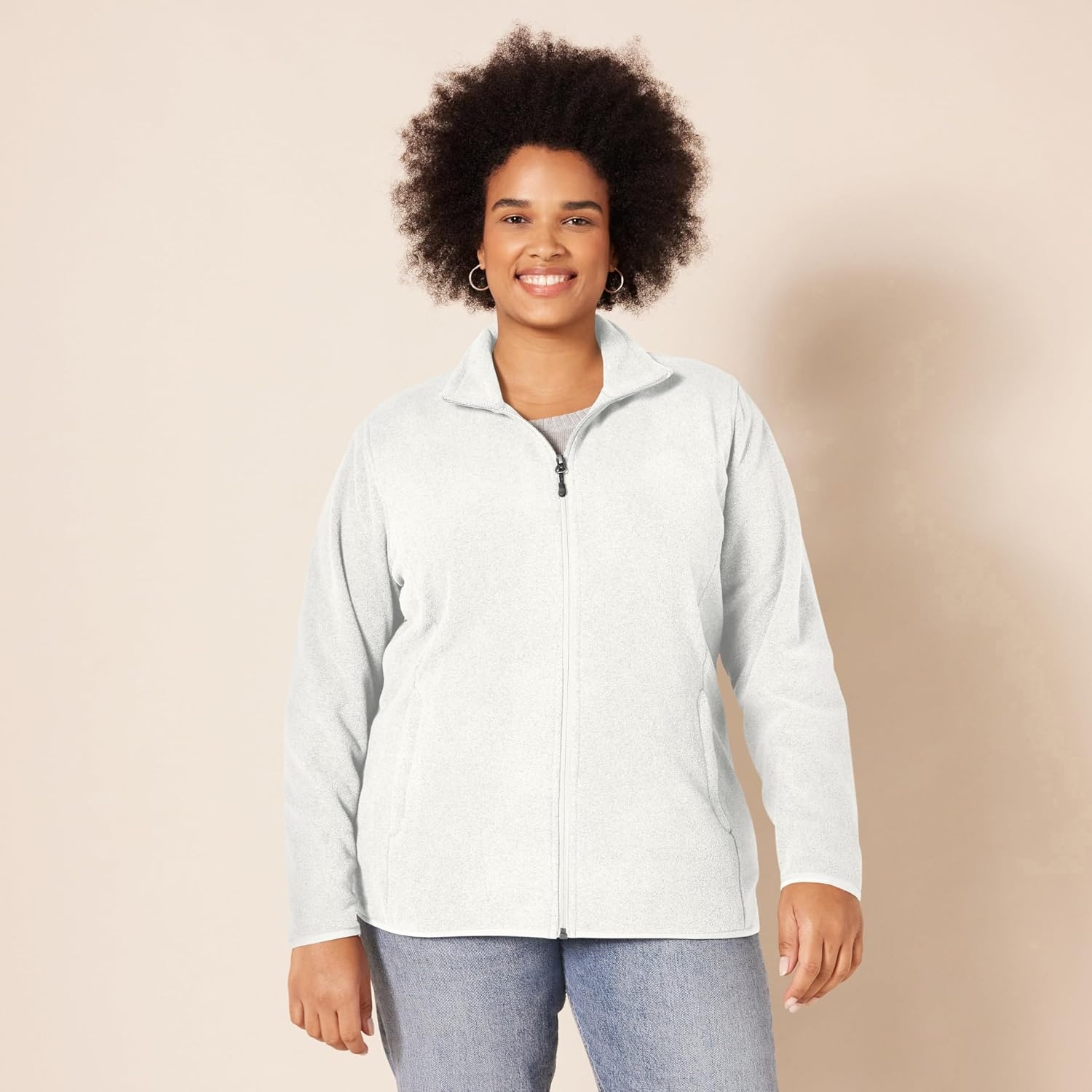 image:imageAmazon Essentials Womens ClassicFit FullZip Polar Soft Fleece Jacket Outerwear Coat with Cuffs Available in Plus SizeLight Grey Heather