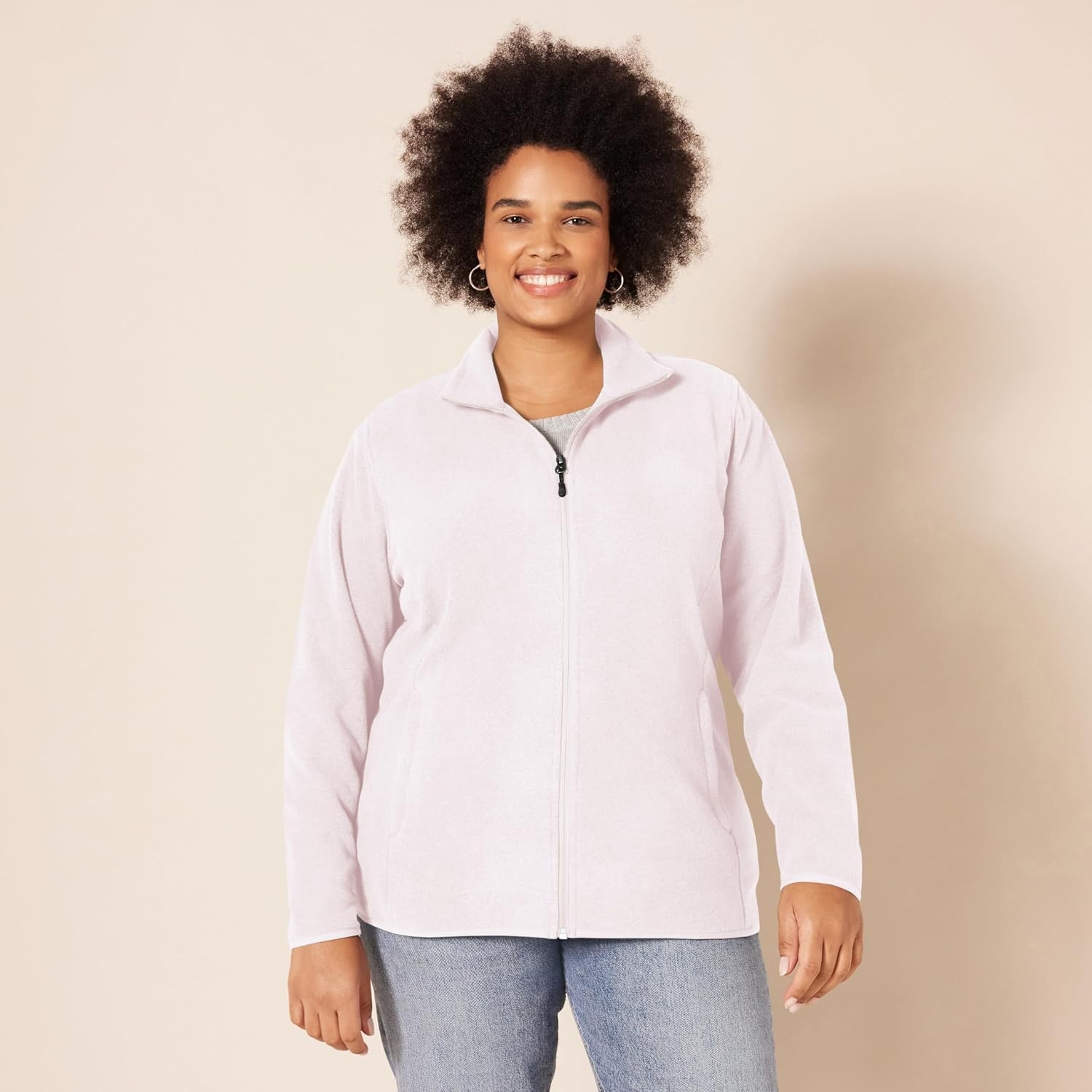 image:imageAmazon Essentials Womens ClassicFit FullZip Polar Soft Fleece Jacket Outerwear Coat with Cuffs Available in Plus SizeLight Pink