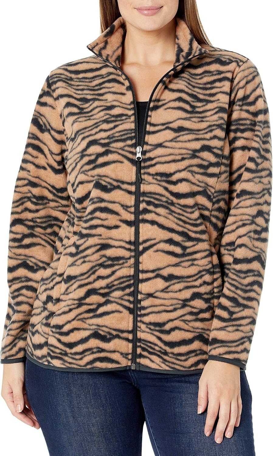 image:imageAmazon Essentials Womens ClassicFit FullZip Polar Soft Fleece Jacket Outerwear Coat with Cuffs Available in Plus SizePeach Tiger Print