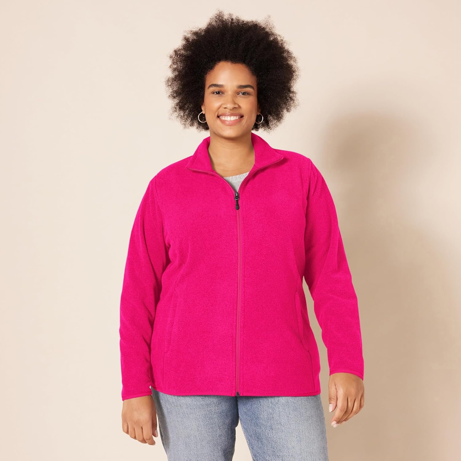 image:imageAmazon Essentials Womens ClassicFit FullZip Polar Soft Fleece Jacket Outerwear Coat with Cuffs Available in Plus SizePink