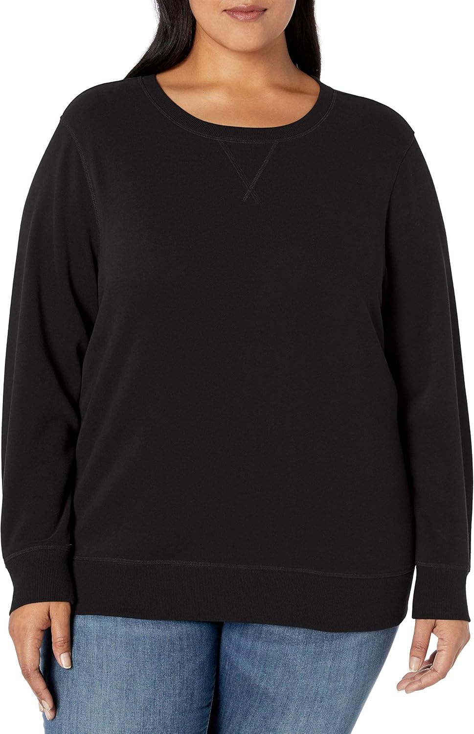 image:imageAmazon Essentials Womens Fleece Crewneck Long Sleeve Pullover Sweatshirt Available in Plus SizeBlack