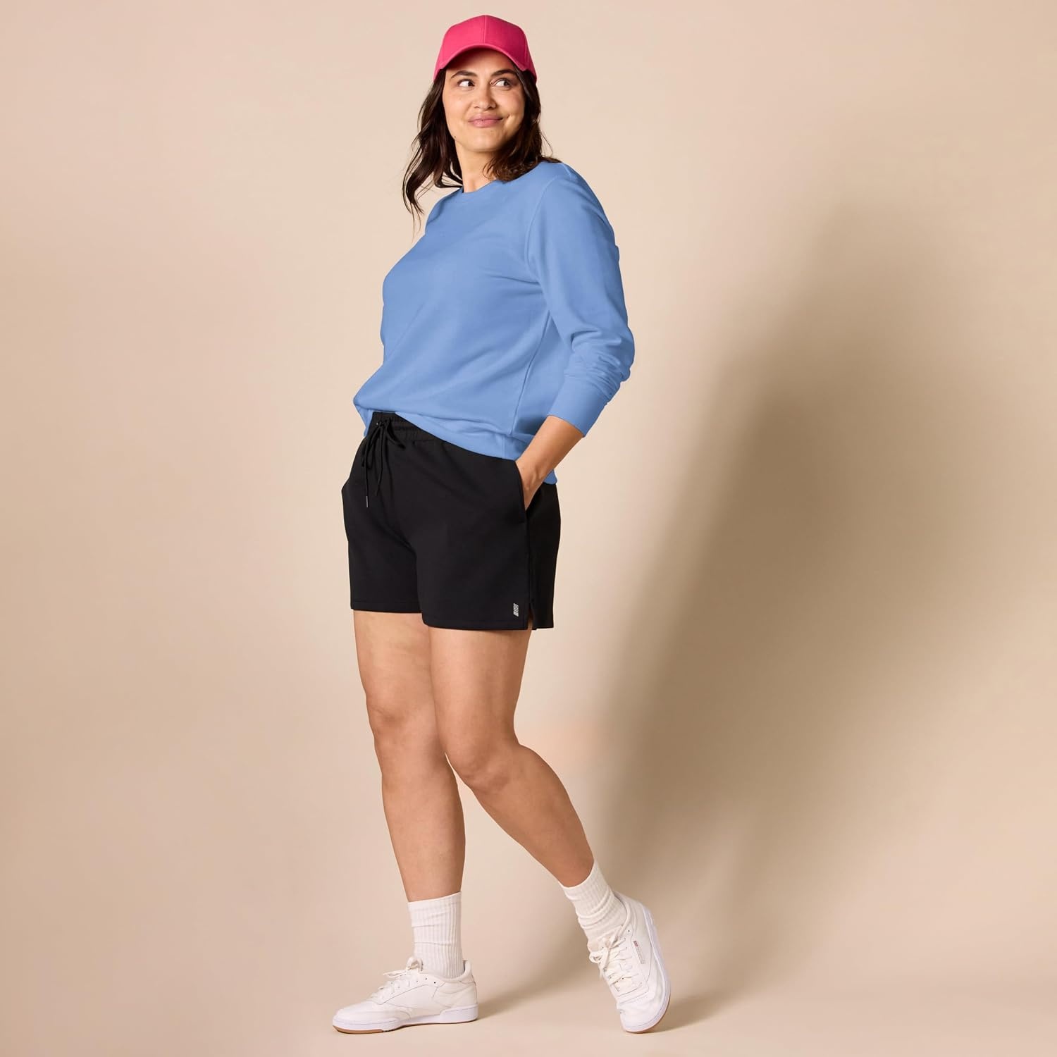 image:imageAmazon Essentials Womens Fleece Crewneck Long Sleeve Pullover Sweatshirt Available in Plus SizeBlue