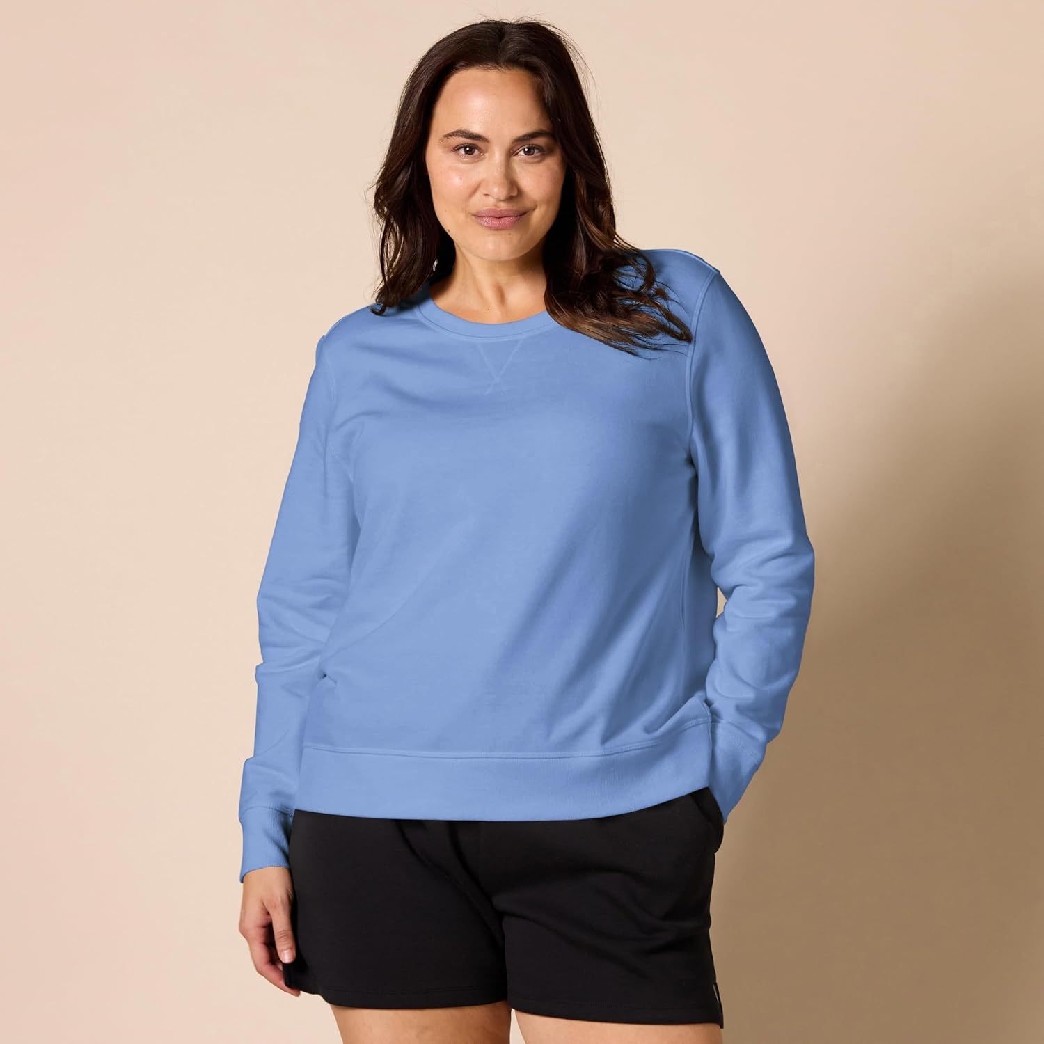 image:imageAmazon Essentials Womens Fleece Crewneck Long Sleeve Pullover Sweatshirt Available in Plus SizeBlue