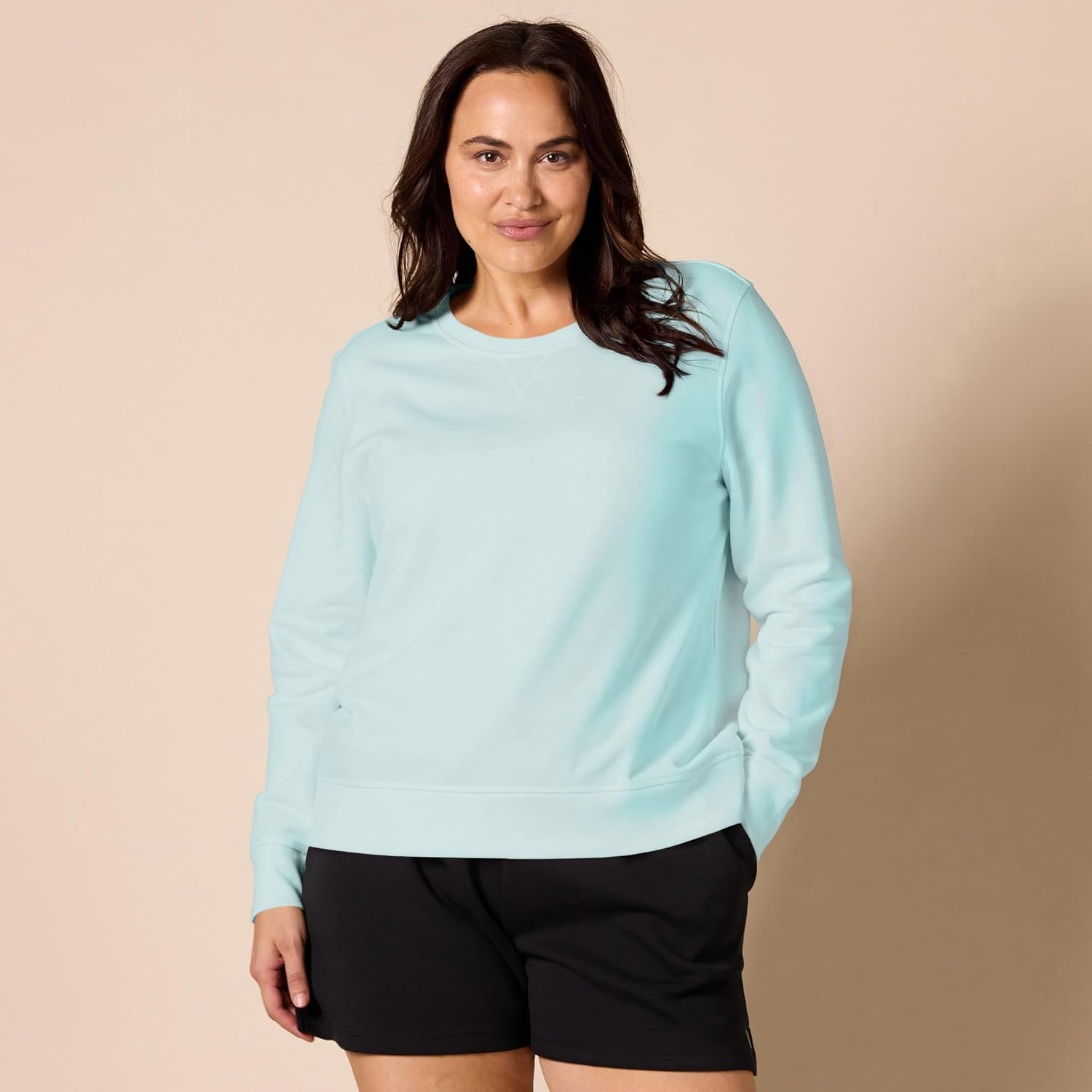 image:imageAmazon Essentials Womens Fleece Crewneck Long Sleeve Pullover Sweatshirt Available in Plus SizeBright Aqua