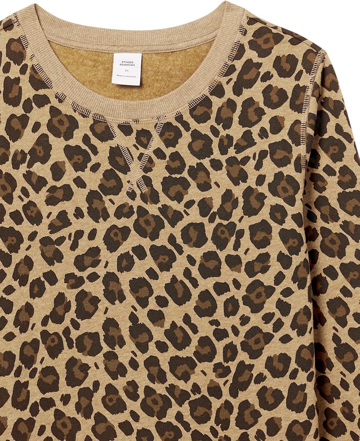 image:imageAmazon Essentials Womens Fleece Crewneck Long Sleeve Pullover Sweatshirt Available in Plus SizeCamel Leopard Print