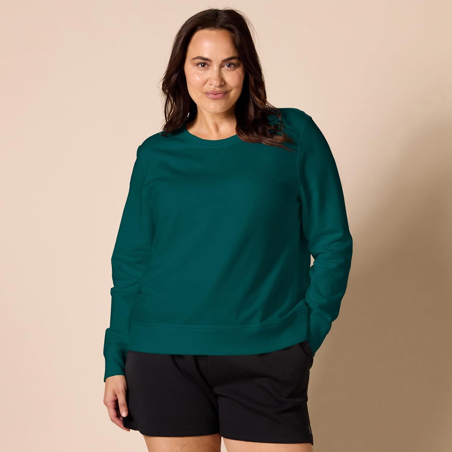 image:imageAmazon Essentials Womens Fleece Crewneck Long Sleeve Pullover Sweatshirt Available in Plus SizeDark Green