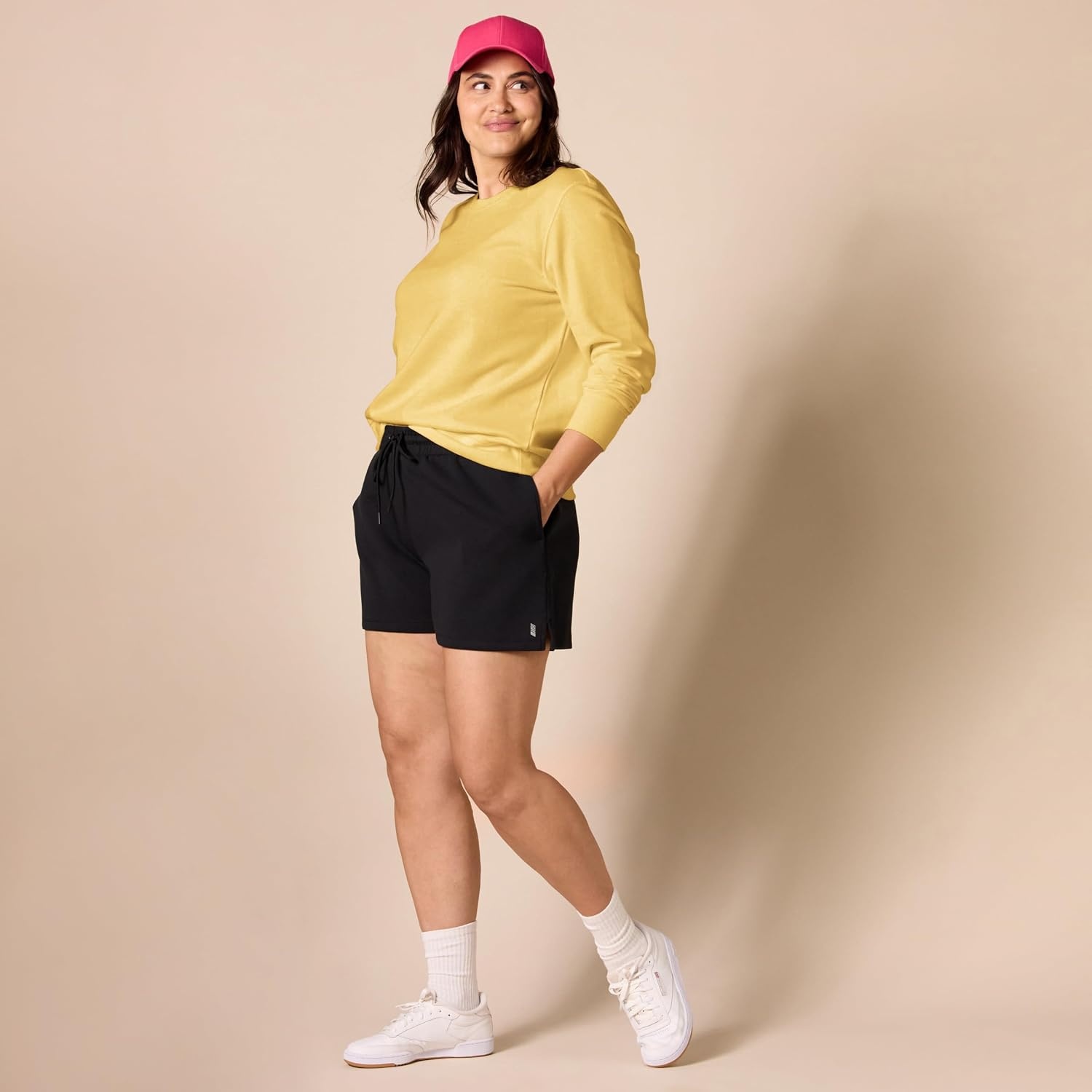 image:imageAmazon Essentials Womens Fleece Crewneck Long Sleeve Pullover Sweatshirt Available in Plus SizeDark Yellow