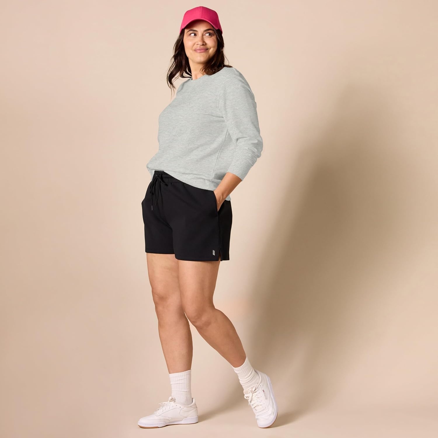 image:imageAmazon Essentials Womens Fleece Crewneck Long Sleeve Pullover Sweatshirt Available in Plus SizeLight Grey Heather