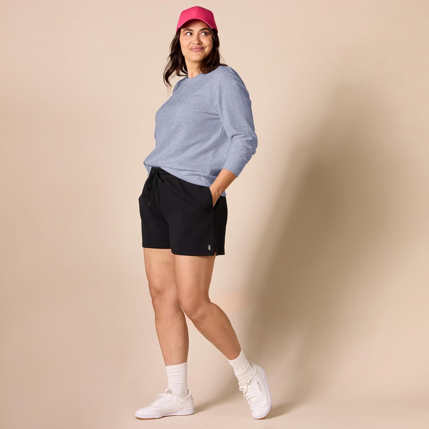 image:imageAmazon Essentials Womens Fleece Crewneck Long Sleeve Pullover Sweatshirt Available in Plus SizeLight Indigo Heather