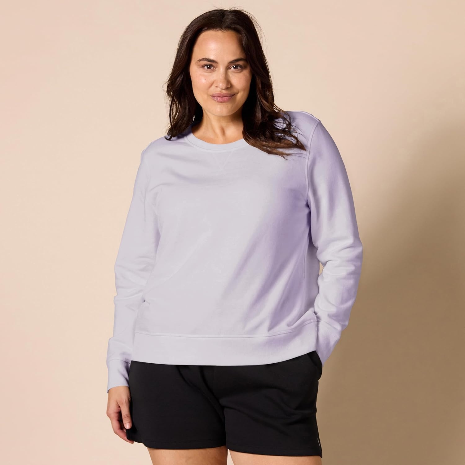 image:imageAmazon Essentials Womens Fleece Crewneck Long Sleeve Pullover Sweatshirt Available in Plus SizeLilac