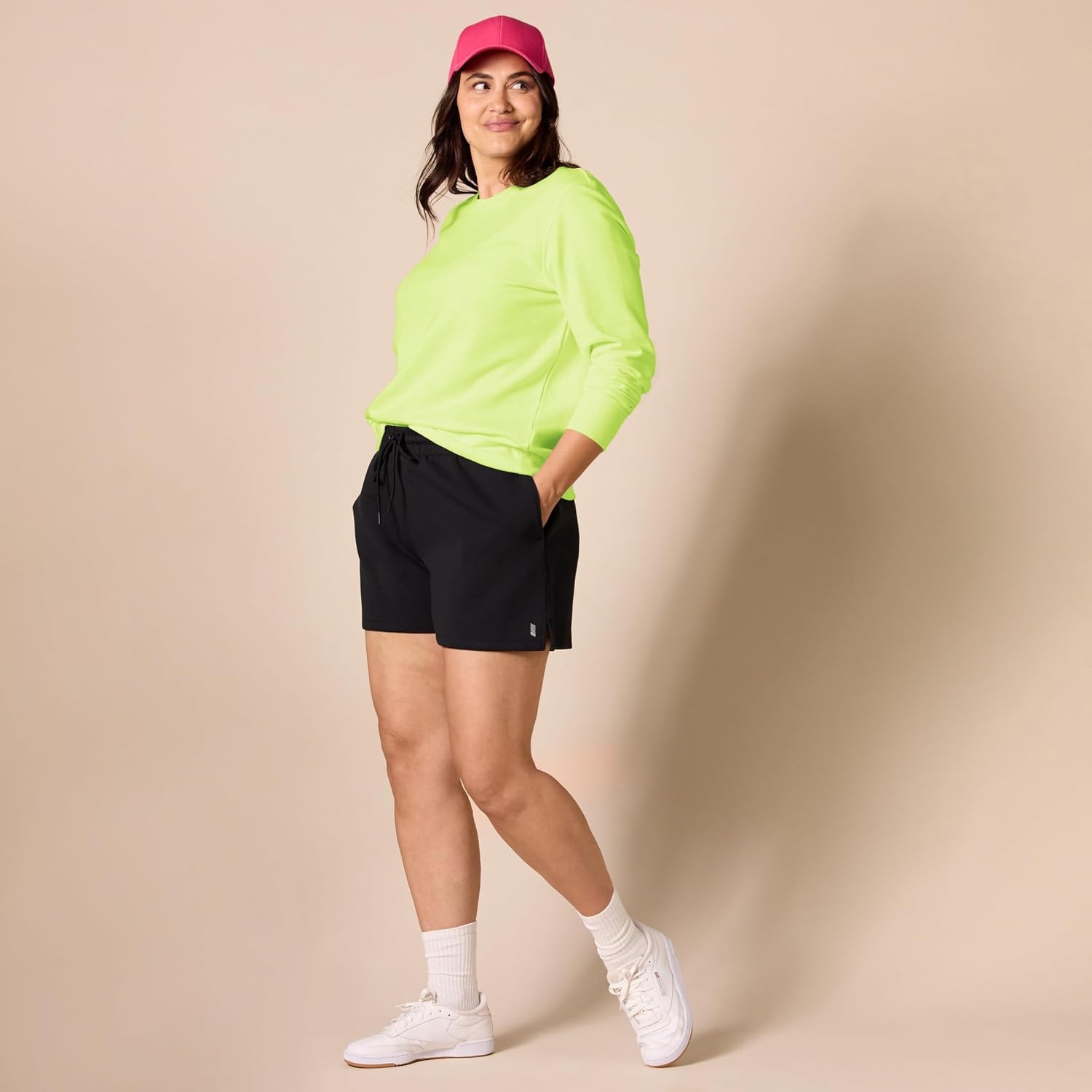 image:imageAmazon Essentials Womens Fleece Crewneck Long Sleeve Pullover Sweatshirt Available in Plus SizeLime Green