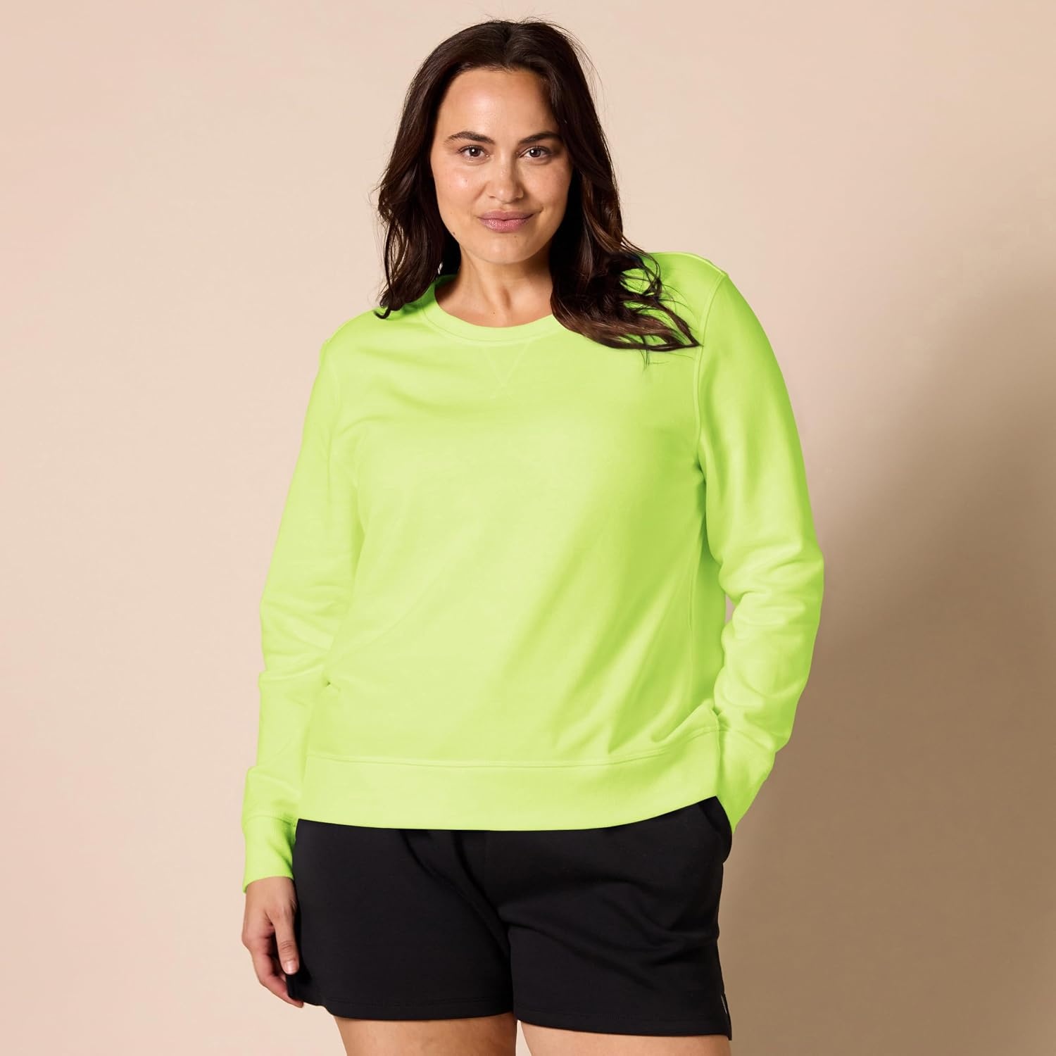 image:imageAmazon Essentials Womens Fleece Crewneck Long Sleeve Pullover Sweatshirt Available in Plus SizeLime Green