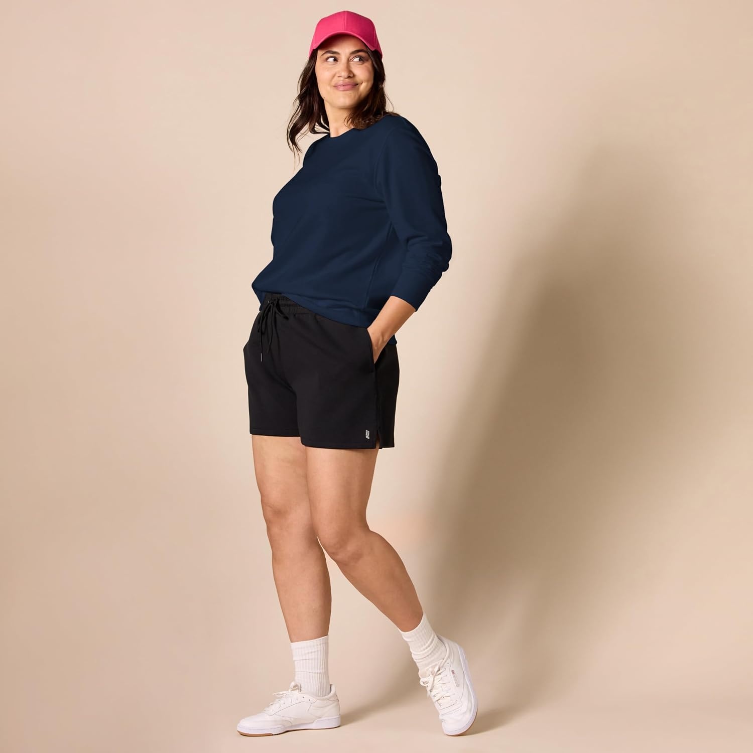 image:imageAmazon Essentials Womens Fleece Crewneck Long Sleeve Pullover Sweatshirt Available in Plus SizeNavy