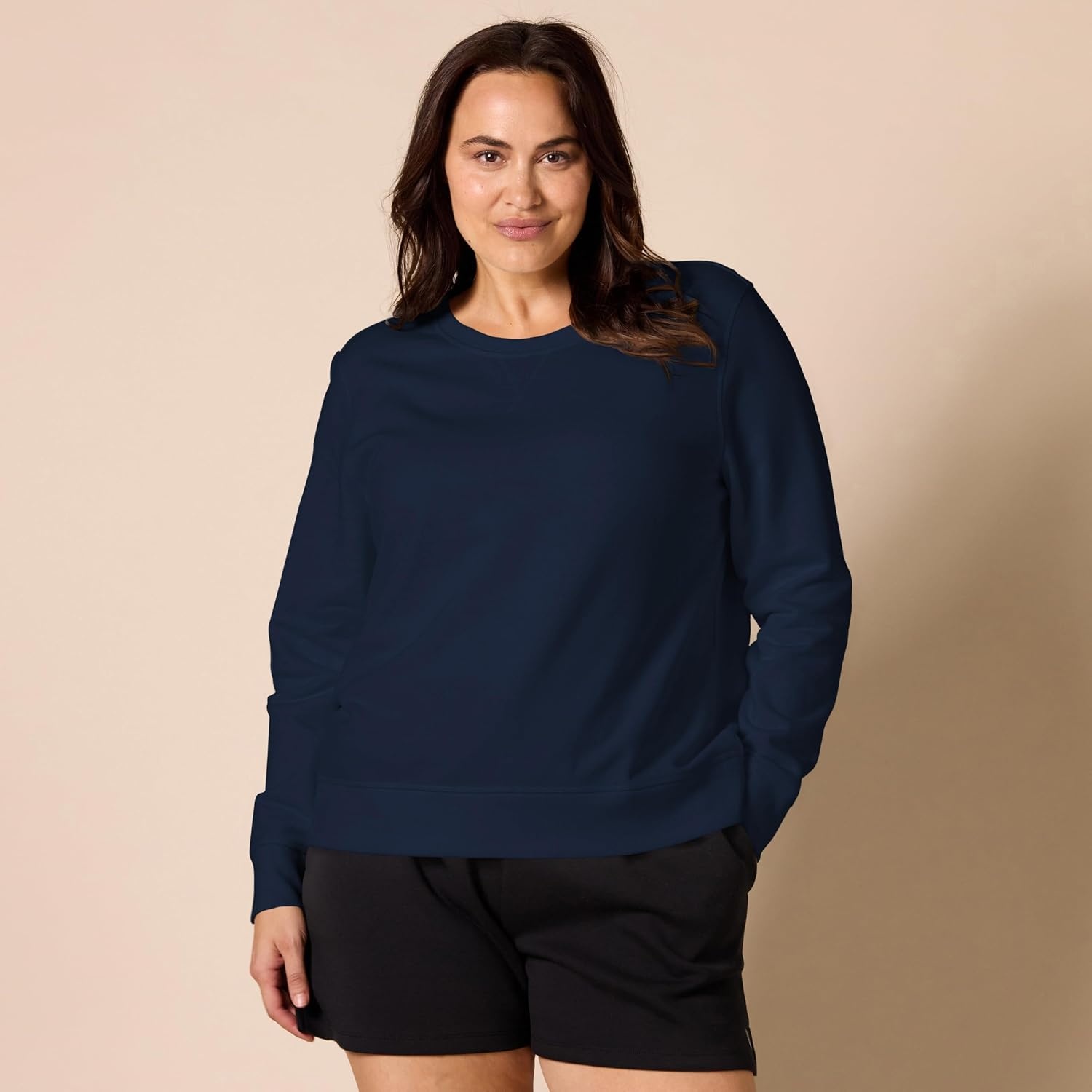 image:imageAmazon Essentials Womens Fleece Crewneck Long Sleeve Pullover Sweatshirt Available in Plus SizeNavy