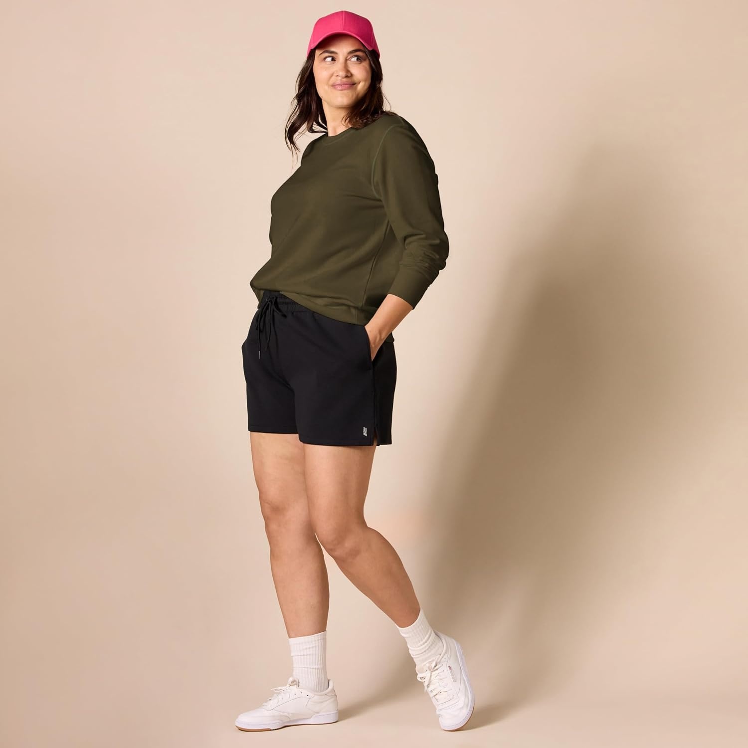 image:imageAmazon Essentials Womens Fleece Crewneck Long Sleeve Pullover Sweatshirt Available in Plus SizeOlive