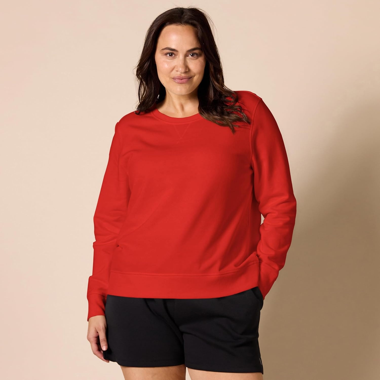 image:imageAmazon Essentials Womens Fleece Crewneck Long Sleeve Pullover Sweatshirt Available in Plus SizeRed