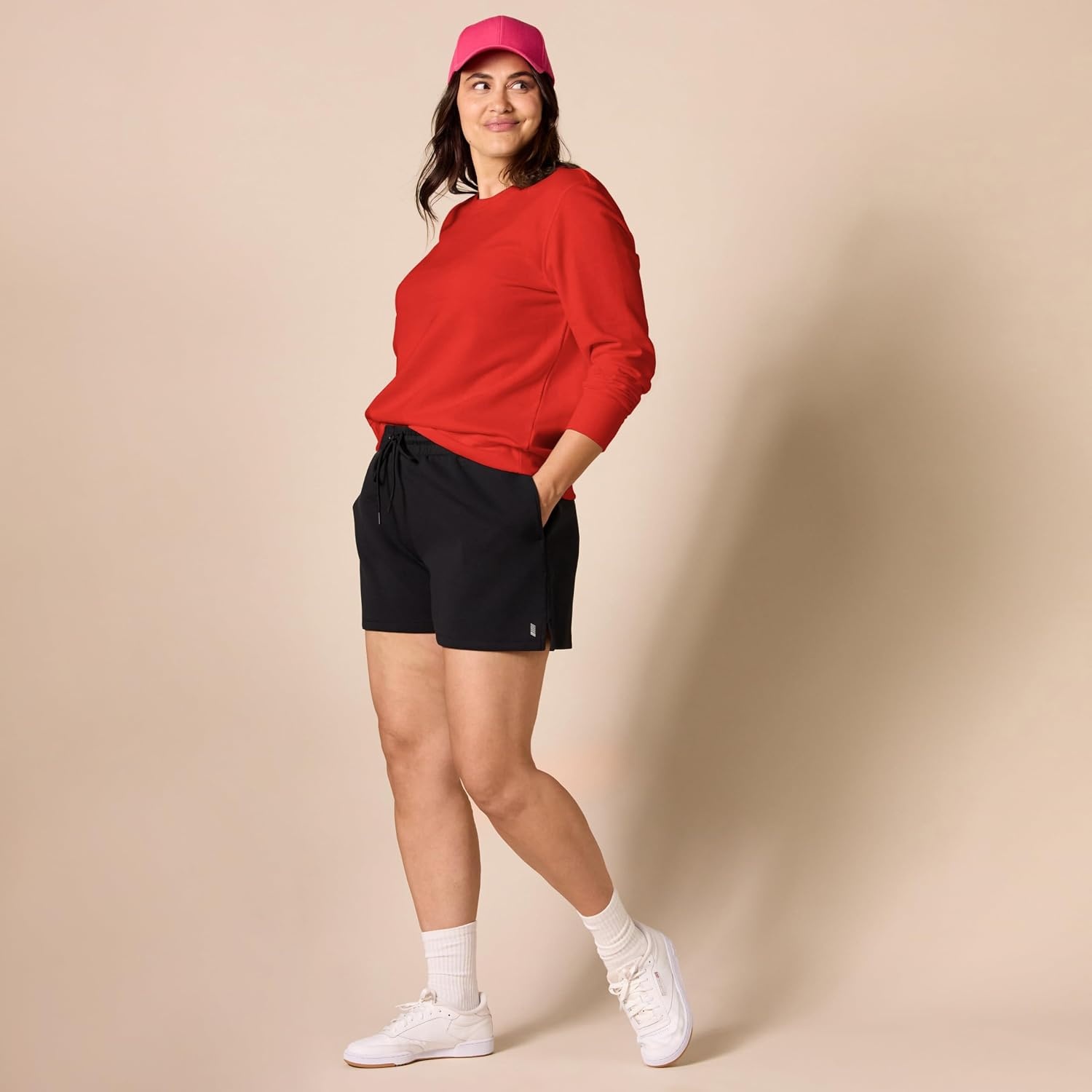 image:imageAmazon Essentials Womens Fleece Crewneck Long Sleeve Pullover Sweatshirt Available in Plus SizeRed