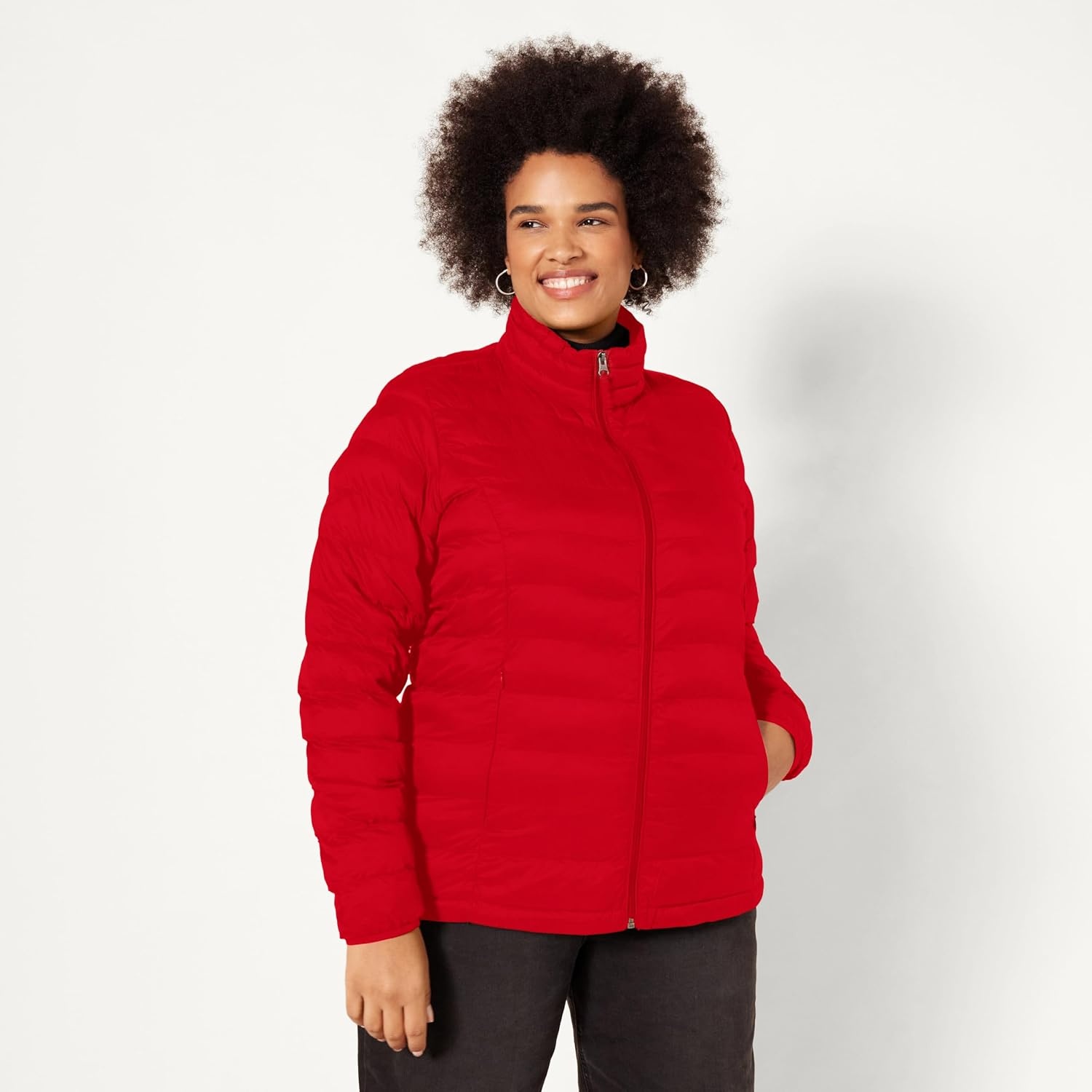image:imageAmazon Essentials Womens Lightweight LongSleeve WaterResistant Packable Puffer Jacket Available in Plus SizeBright Poppy Red