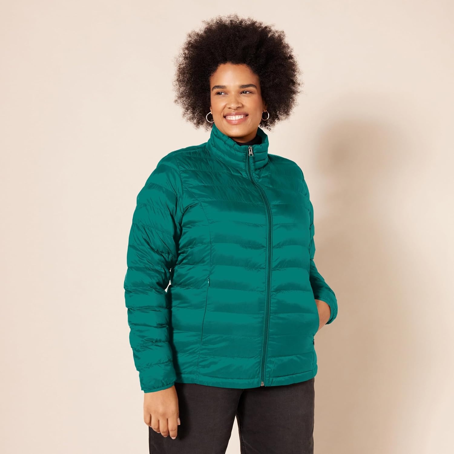 image:imageAmazon Essentials Womens Lightweight LongSleeve WaterResistant Packable Puffer Jacket Available in Plus SizeDark Emerald Green