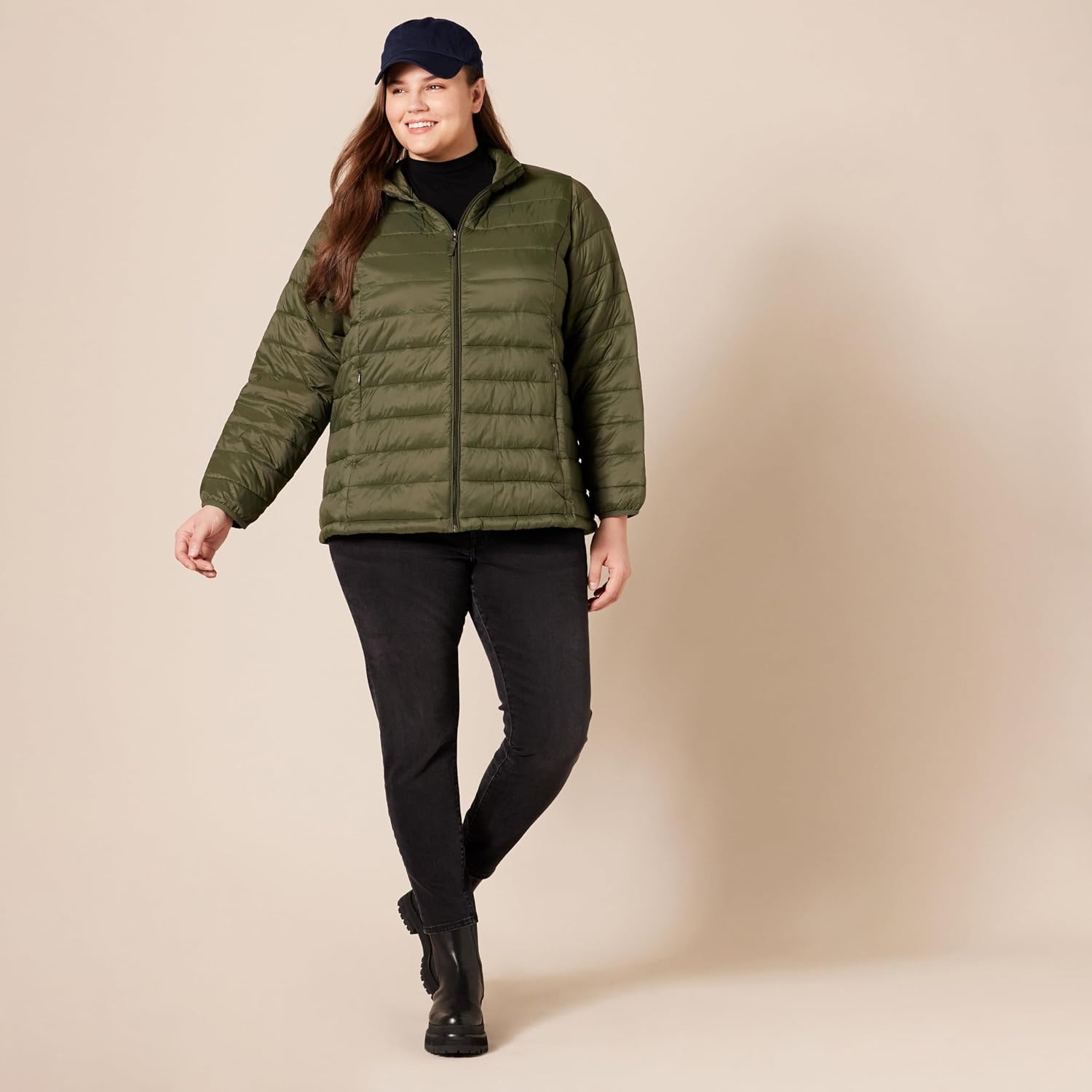 image:imageAmazon Essentials Womens Lightweight LongSleeve WaterResistant Packable Puffer Jacket Available in Plus SizeDark Olive