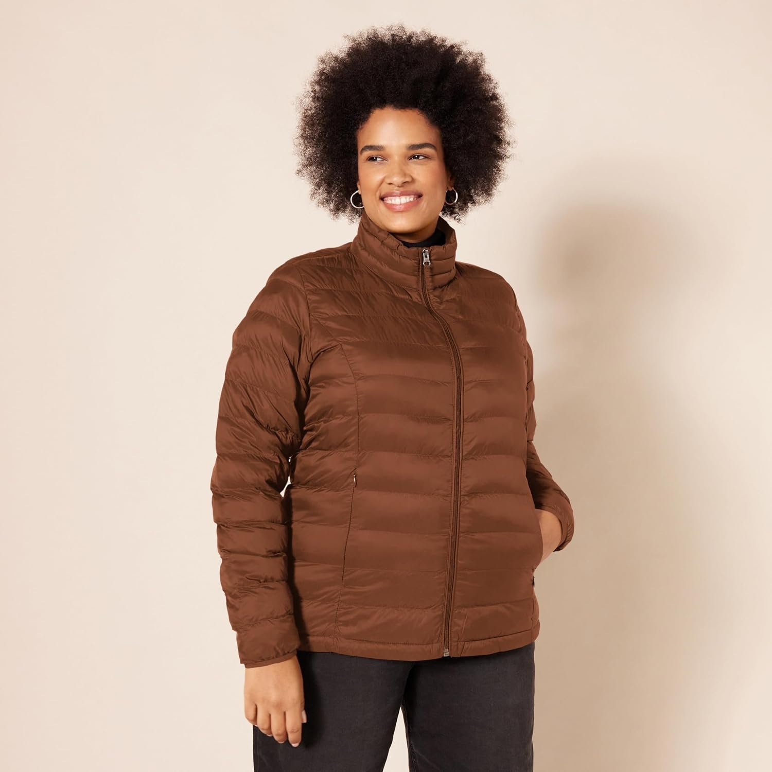 image:imageAmazon Essentials Womens Lightweight LongSleeve WaterResistant Packable Puffer Jacket Available in Plus SizeDark Toffee Brown