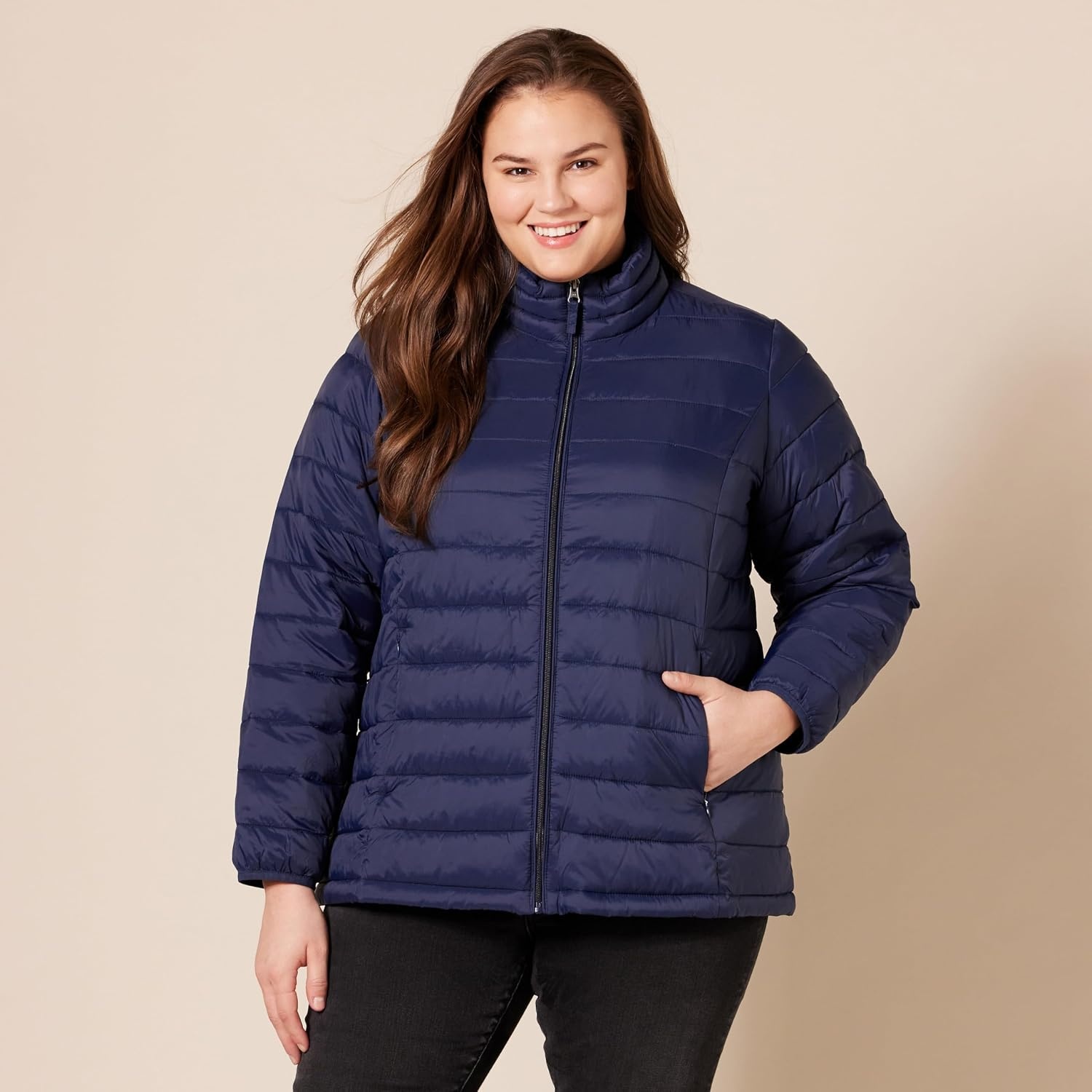 image:imageAmazon Essentials Womens Lightweight LongSleeve WaterResistant Packable Puffer Jacket Available in Plus SizeNavy