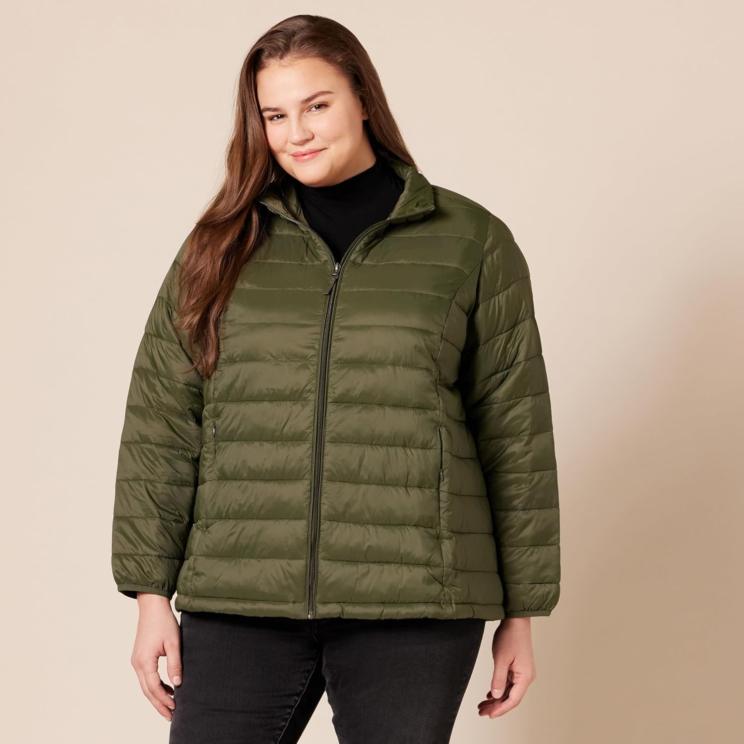 image:imageAmazon Essentials Womens Lightweight LongSleeve WaterResistant Packable Puffer Jacket Available in Plus SizeOlive