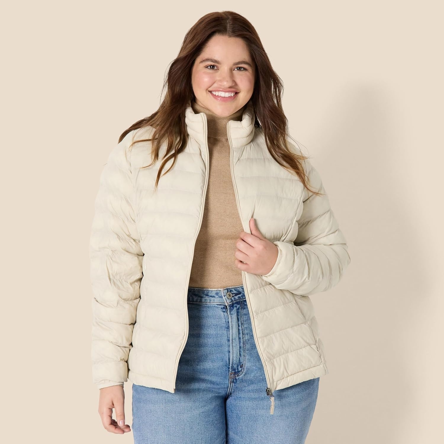 image:imageAmazon Essentials Womens Lightweight LongSleeve WaterResistant Packable Puffer Jacket Available in Plus SizePumice