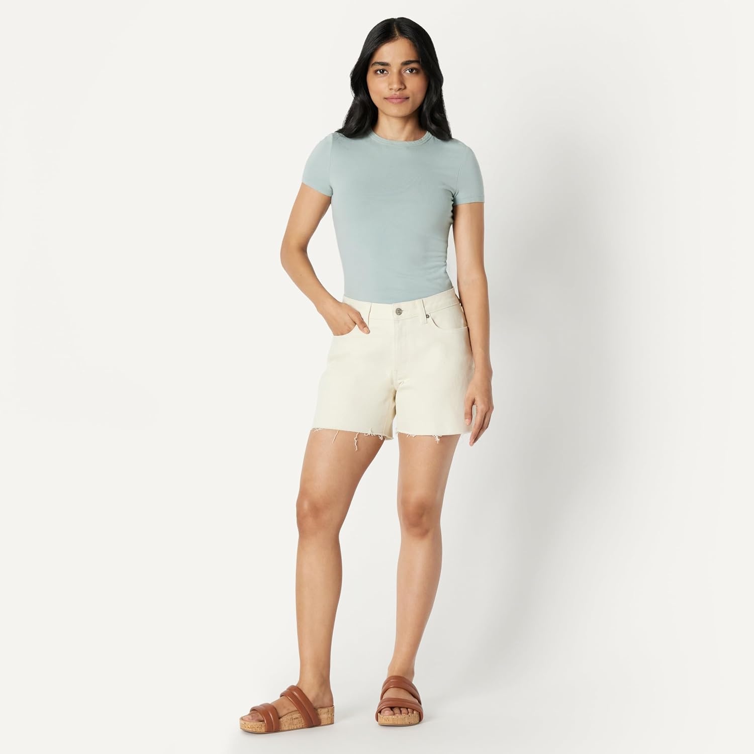 image:imageAmazon Essentials Womens Low Stretch MidRise RegularFit Jean ShortEcru