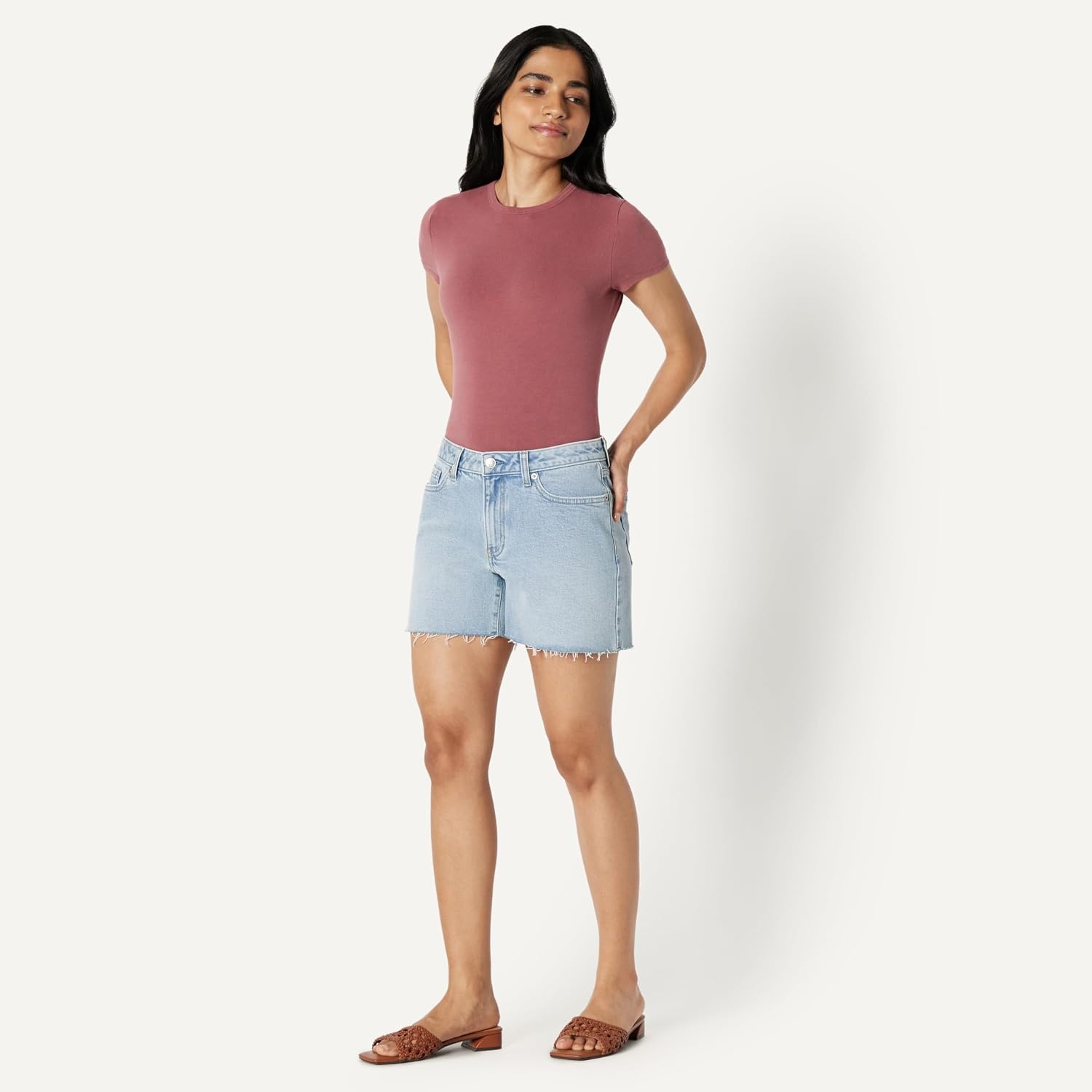 image:imageAmazon Essentials Womens Low Stretch MidRise RegularFit Jean ShortStone Light Wash