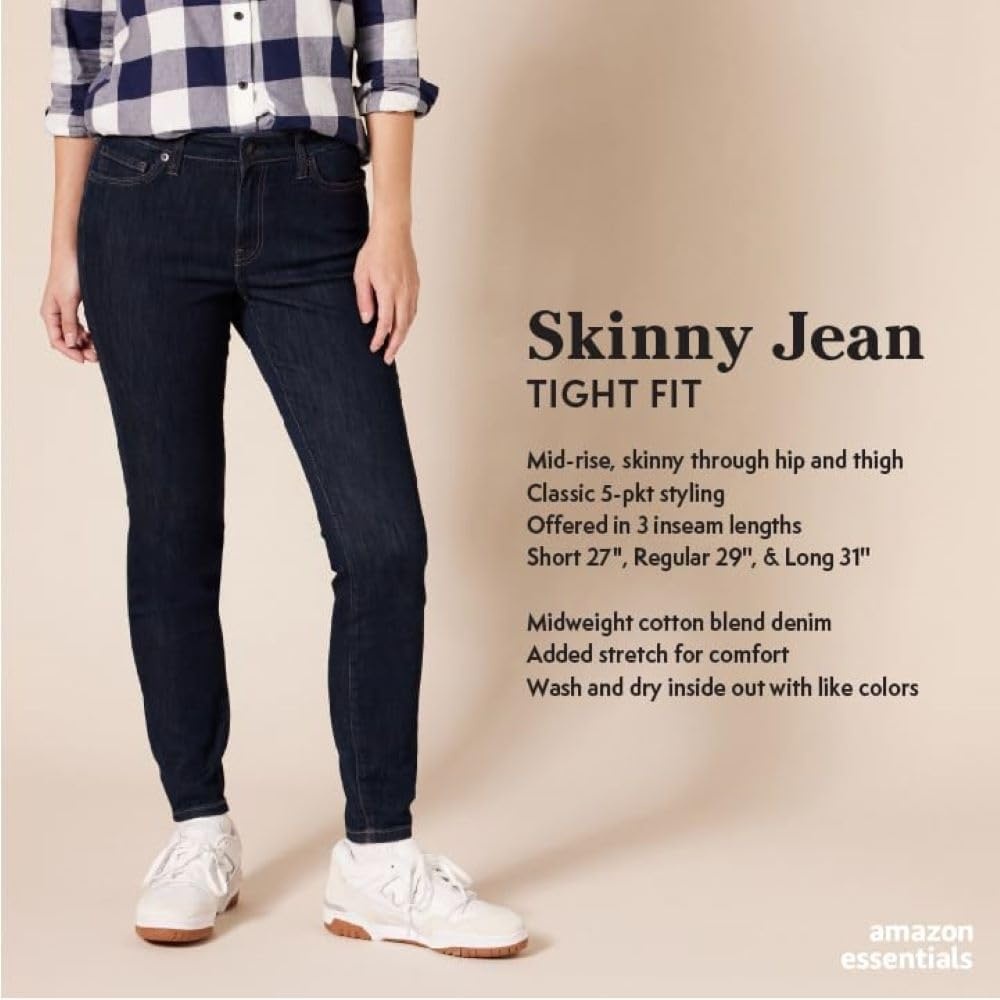 image:imageAmazon Essentials Womens MidRise Stretchy Skinny Denim Jeans 5PocketPale Blue