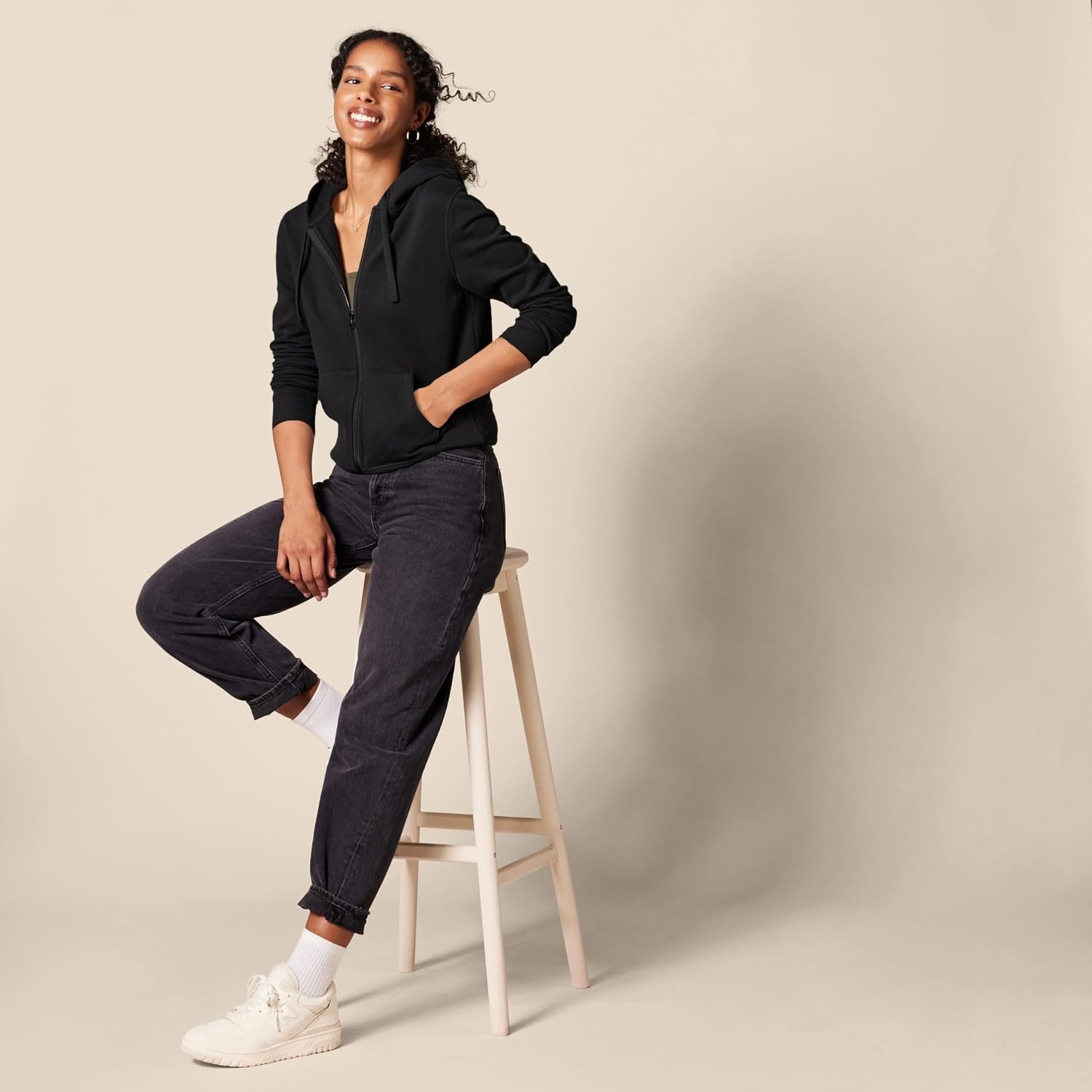 image:imageAmazon Essentials Womens Midweight Fleece FullZip Hoodie with Drawstring Available in Plus SizeBlack