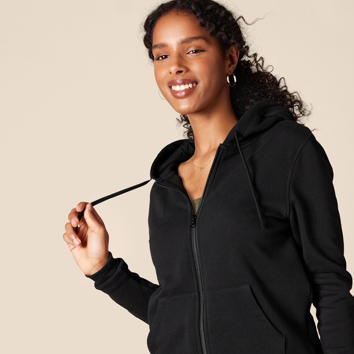 image:imageAmazon Essentials Womens Midweight Fleece FullZip Hoodie with Drawstring Available in Plus SizeBlack