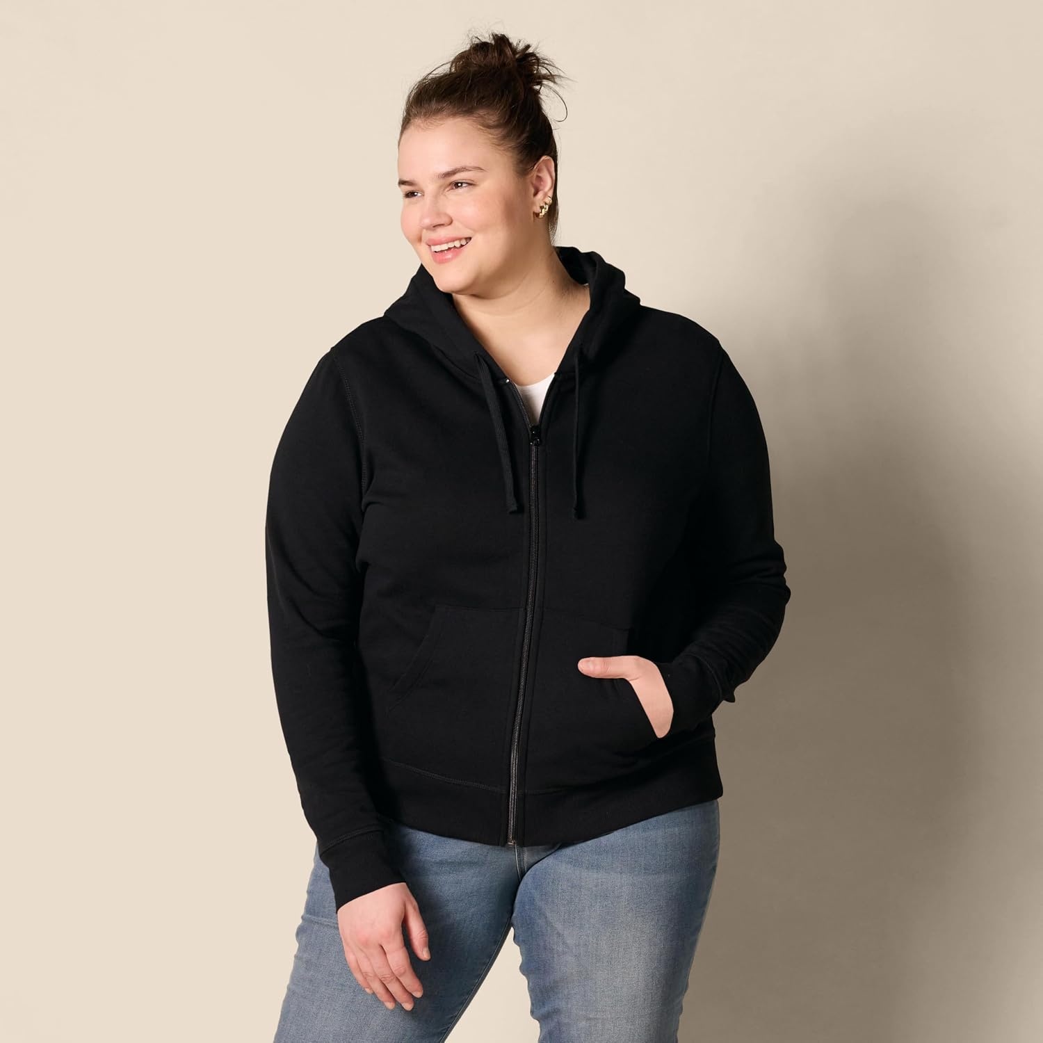 image:imageAmazon Essentials Womens Midweight Fleece FullZip Hoodie with Drawstring Available in Plus SizeBlack