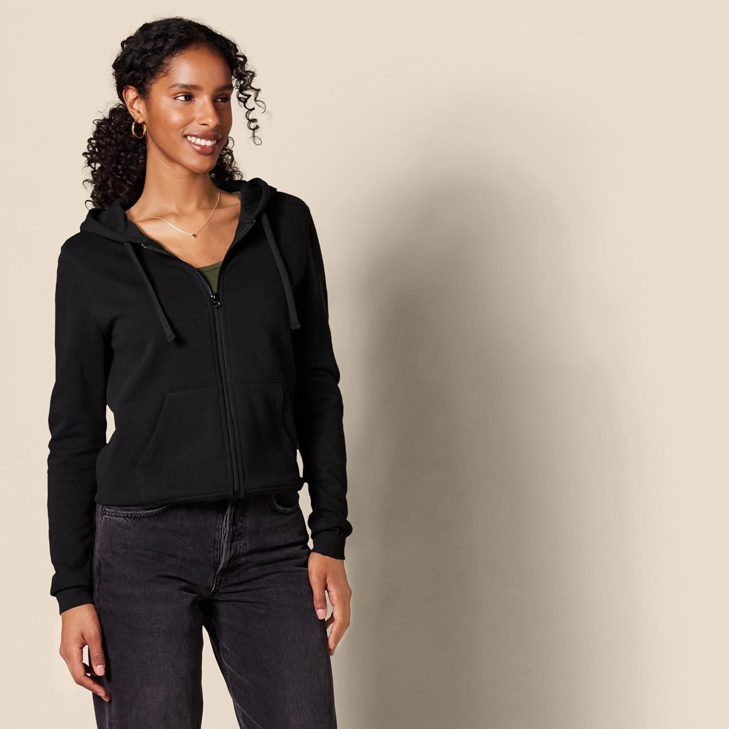 image:imageAmazon Essentials Womens Midweight Fleece FullZip Hoodie with Drawstring Available in Plus SizeBlack