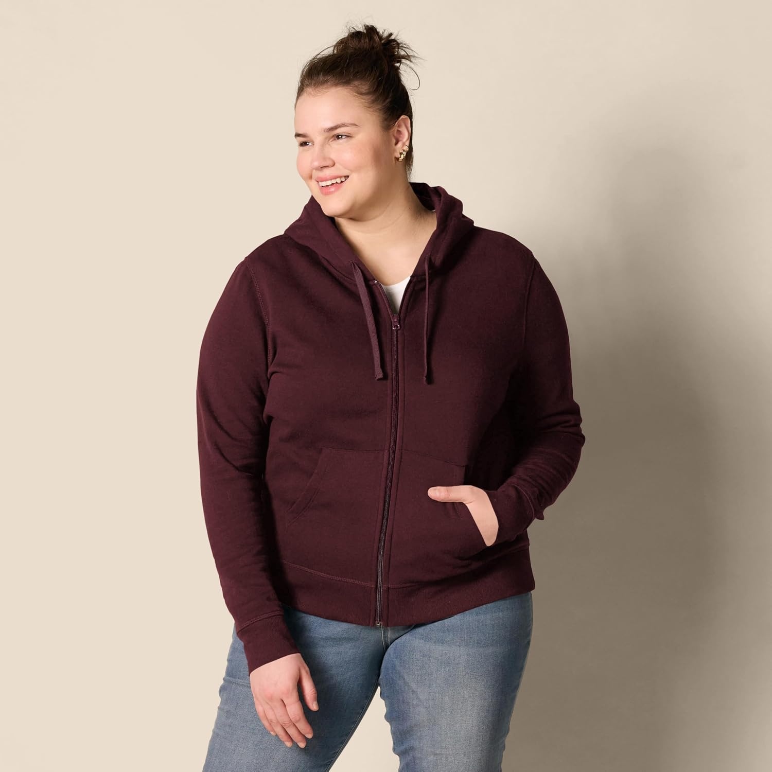 image:imageAmazon Essentials Womens Midweight Fleece FullZip Hoodie with Drawstring Available in Plus SizeBurgundy