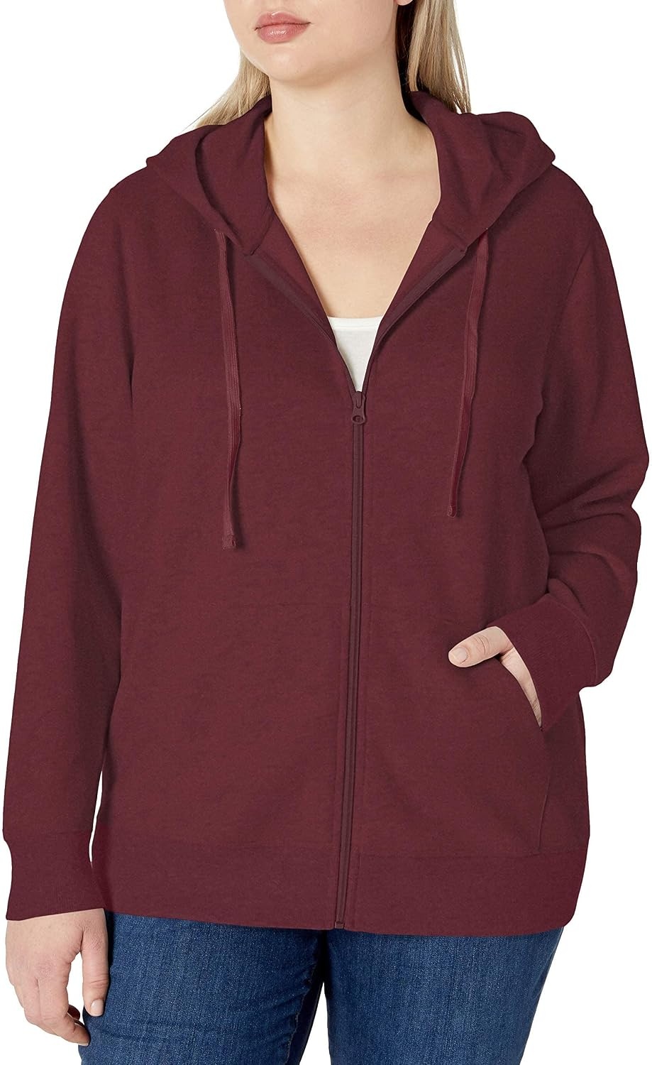 image:imageAmazon Essentials Womens Midweight Fleece FullZip Hoodie with Drawstring Available in Plus SizeBurgundy