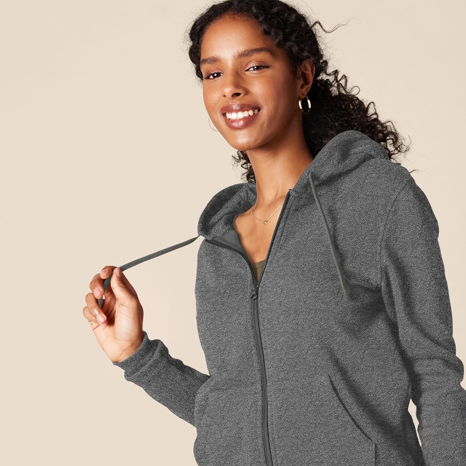 image:imageAmazon Essentials Womens Midweight Fleece FullZip Hoodie with Drawstring Available in Plus SizeCharcoal Heather