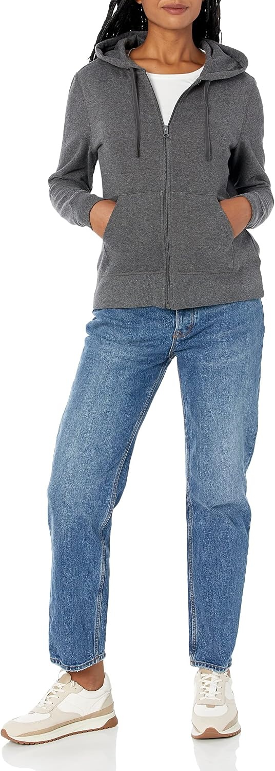 image:imageAmazon Essentials Womens Midweight Fleece FullZip Hoodie with Drawstring Available in Plus SizeCharcoal Heather