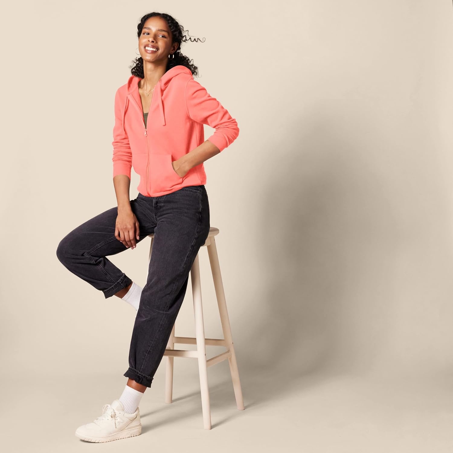 image:imageAmazon Essentials Womens Midweight Fleece FullZip Hoodie with Drawstring Available in Plus SizeCoral Pink